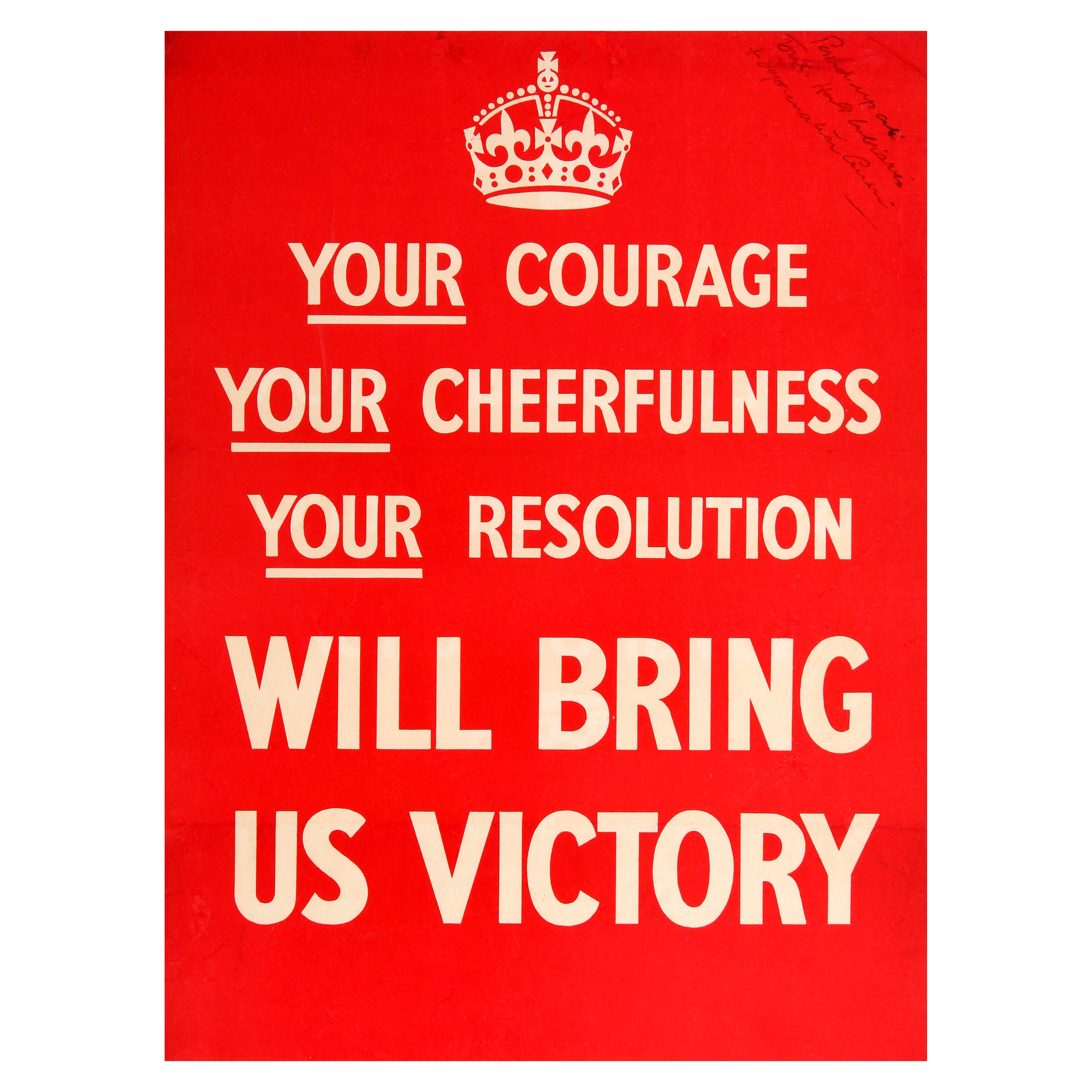 Original Vintage WWII Propaganda Poster Mut Heiterkeit Auflösung Sieg im Angebot