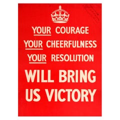 Original Vintage WWII Propaganda Poster Courage Cheerfulness Resolution Victory