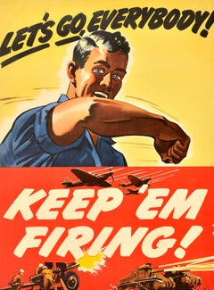 Original Vintage WWII Propaganda Poster Keep Em Firing Oldsmobile General Motors