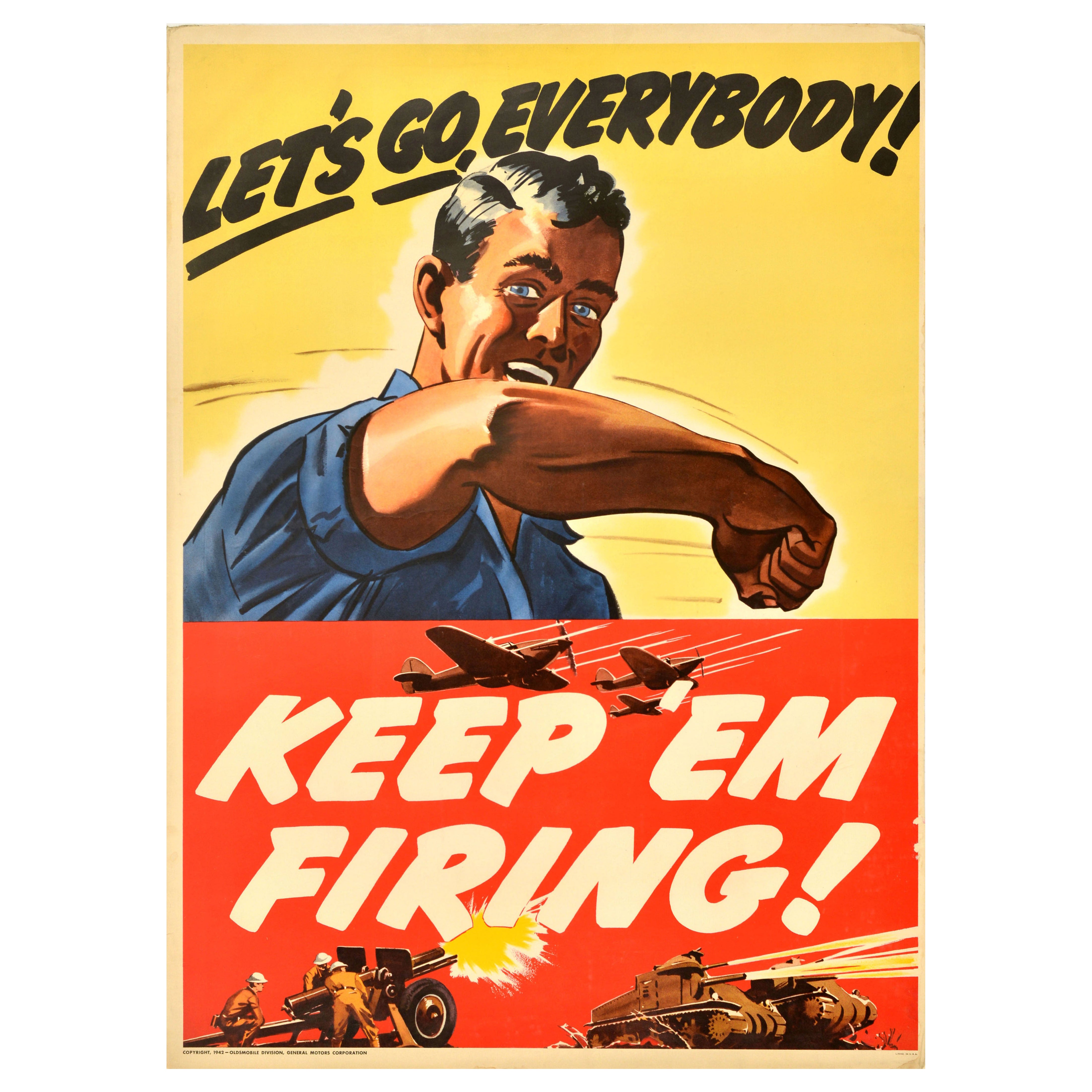 Original Vintage WWII Propaganda Poster Keep Em Firing Oldsmobile General Motors