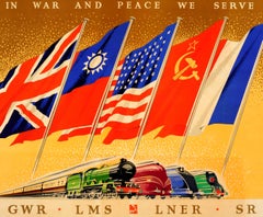 Original Vintage WWII Railway Poster - In War and Peace We Serve GWR LMS LNER SR
