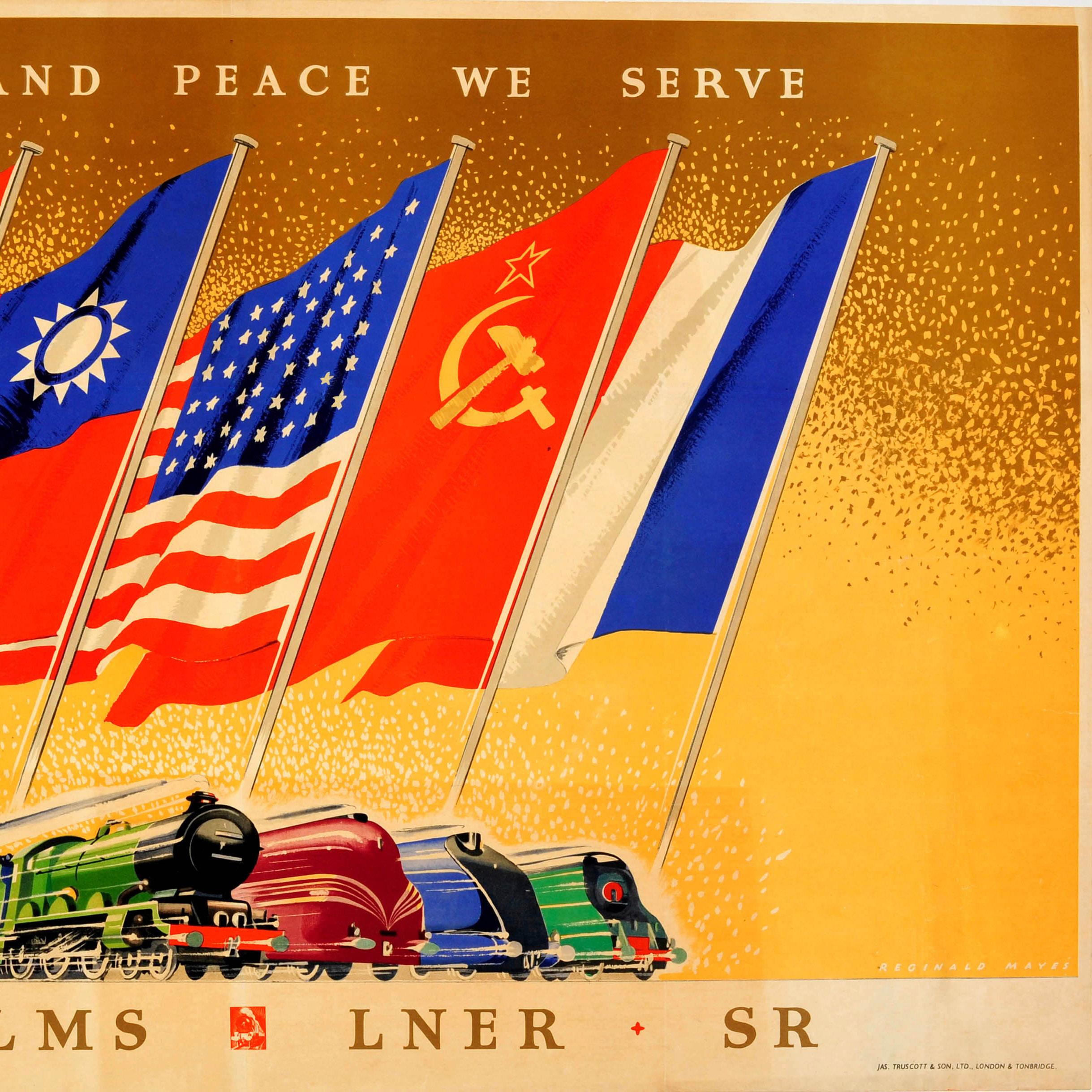 Affiche rétro originale des chemins de fer de la Seconde Guerre mondiale - « In War and Peace We Serve GWR LMS LNER SR » Bon état - En vente à London, GB