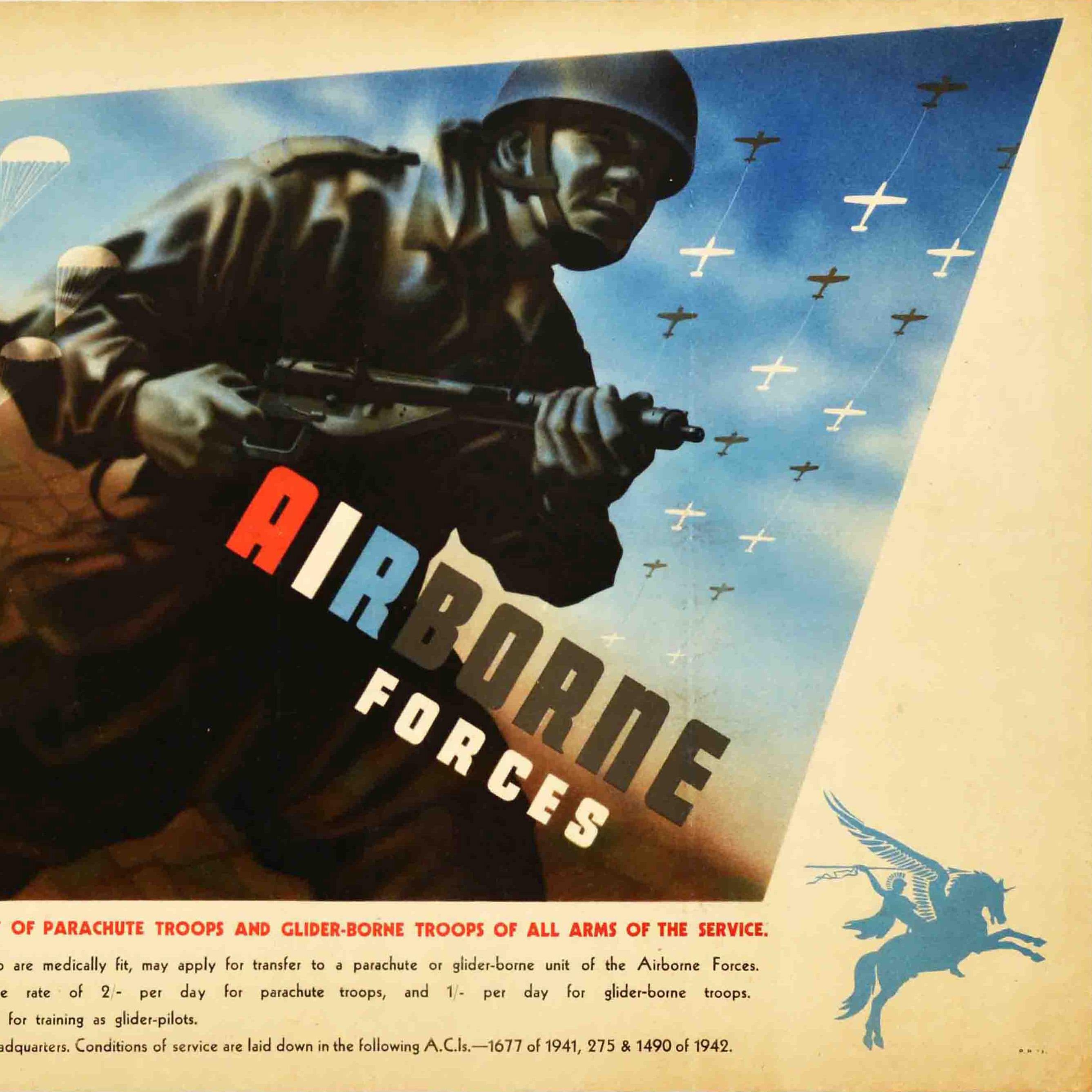 Original-Vintage-Rekrutierungsplakat Airborne Forces, British Army Troops, Zweiter Weltkrieg im Zustand „Gut“ im Angebot in London, GB