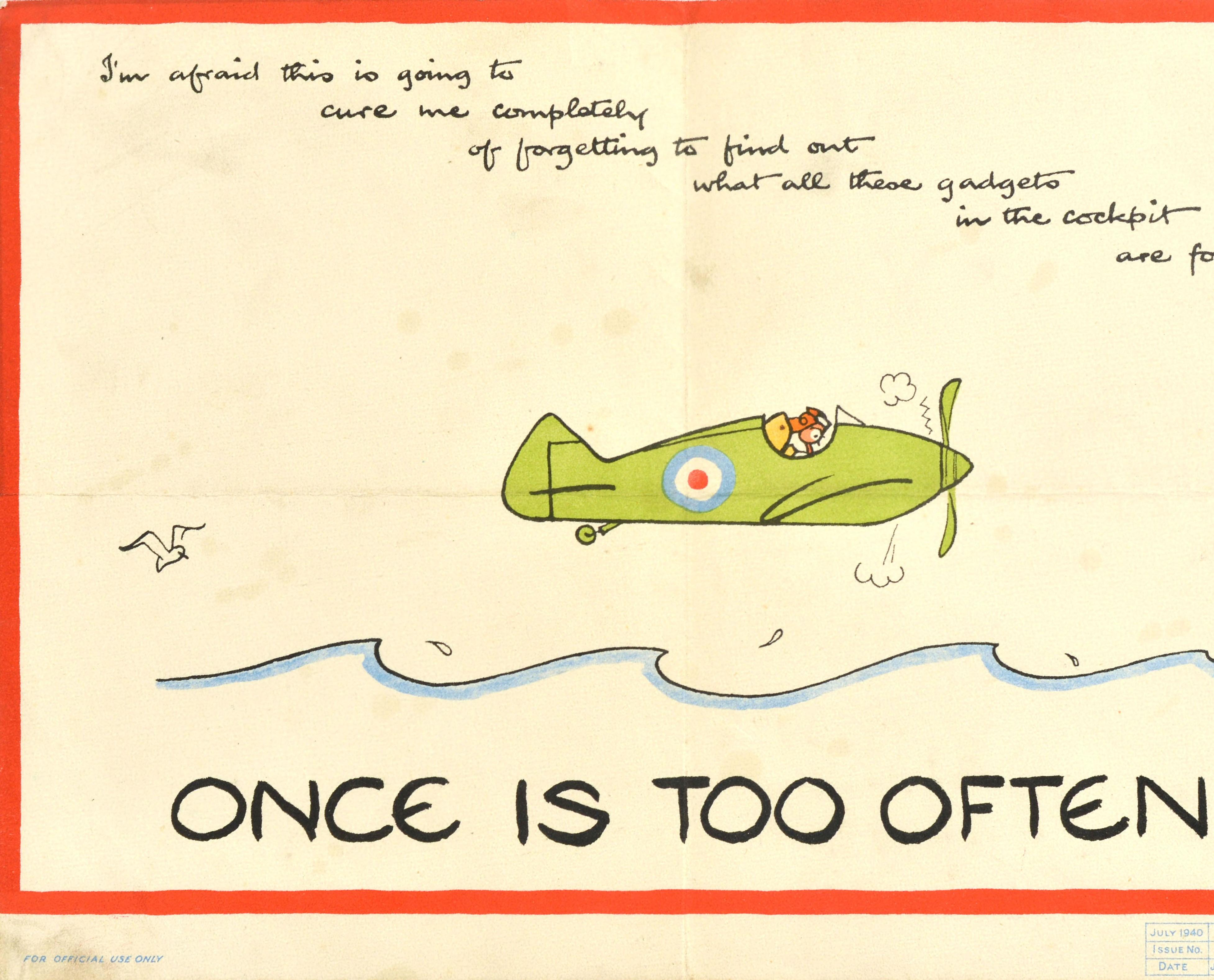 Original Vintage WWII War Poster Once Is Too Often RAF Air Force Pilot Fougasse In Good Condition In London, GB
