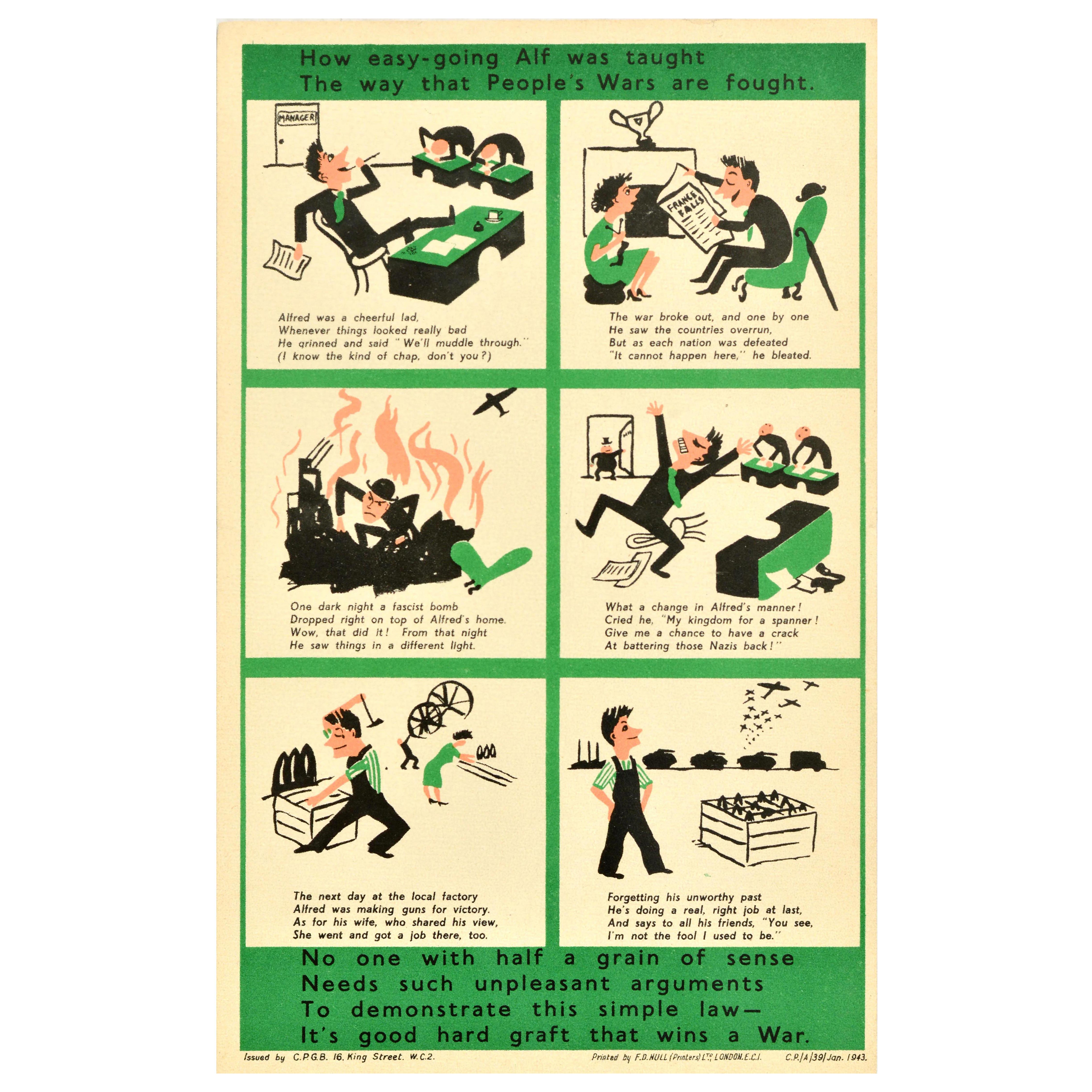 Original Vintage WWII Workplace Propaganda Poster Good Hard Graft Wins A War