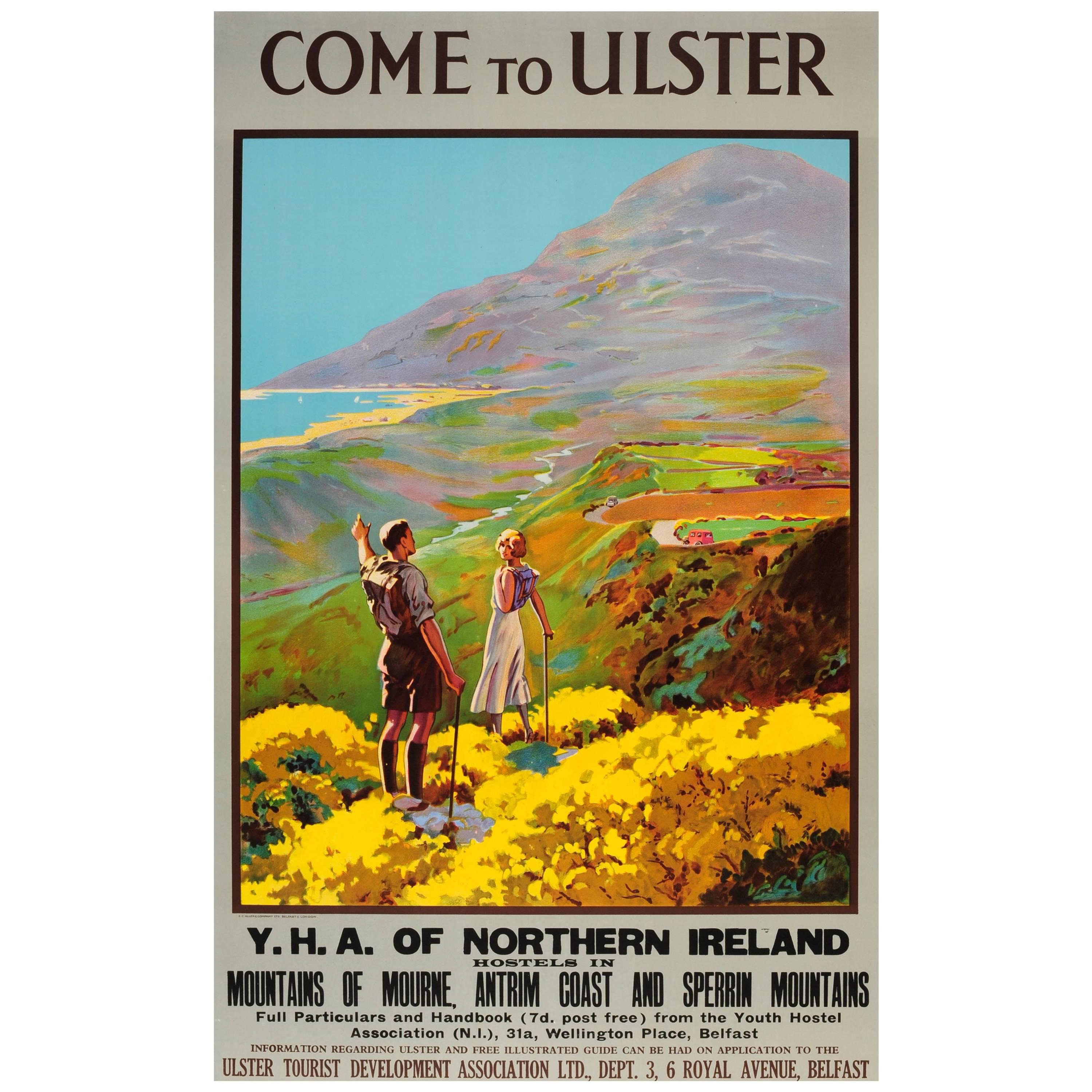 Original Vintage Youth Hostel Association Travel Poster - Come To Ulster Ireland