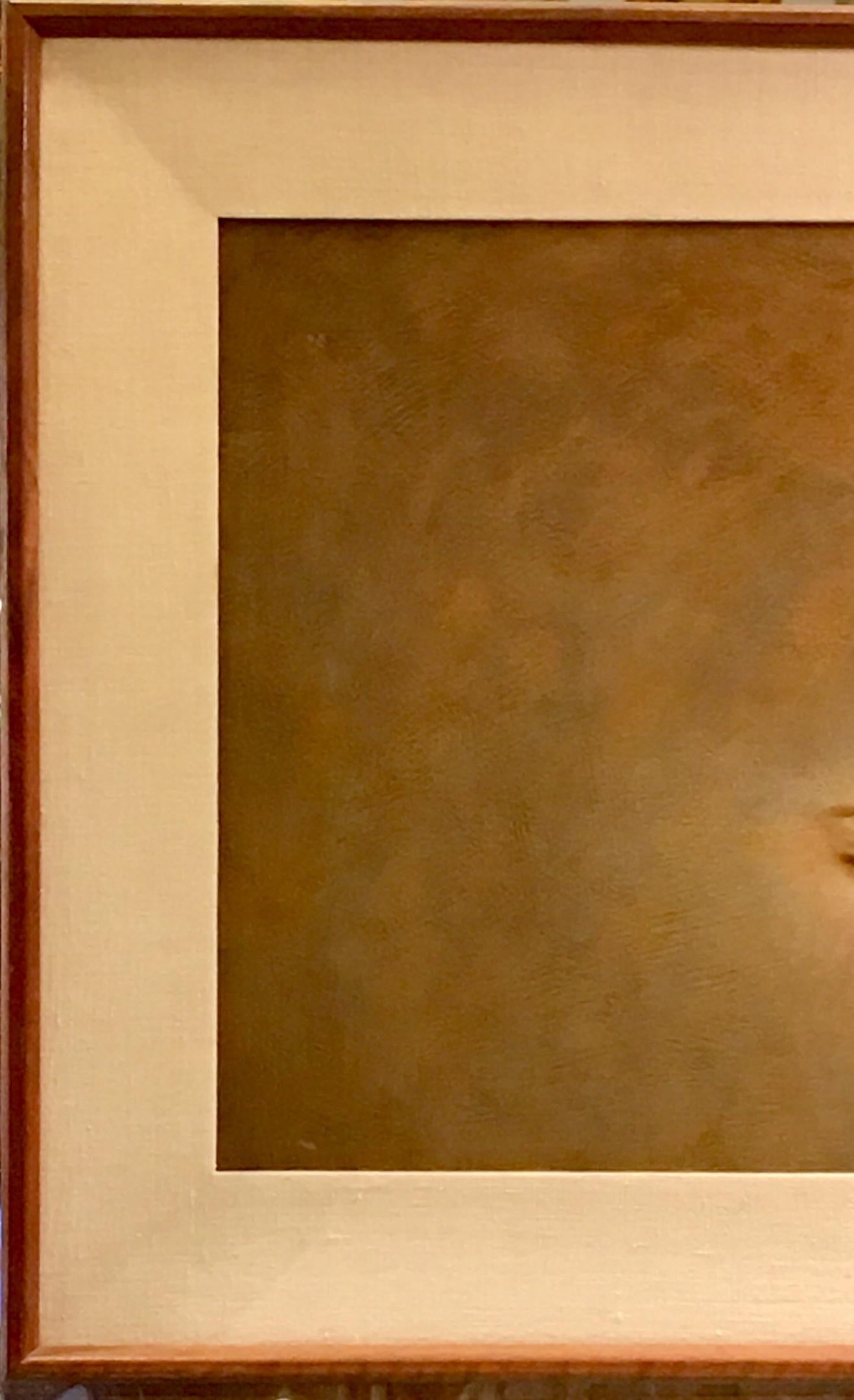 Original Wade Reynolds Mysterious Midcentury Oil Painting of a Girl's Face In Good Condition In Tustin, CA