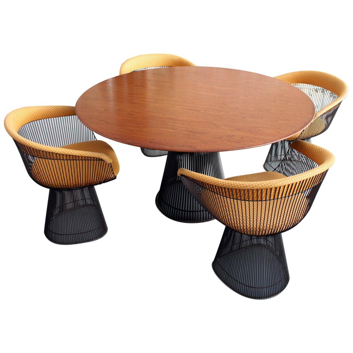 Original Walnut and Bronze Dining Set with 4 Chairs by Warren Platner for Knoll