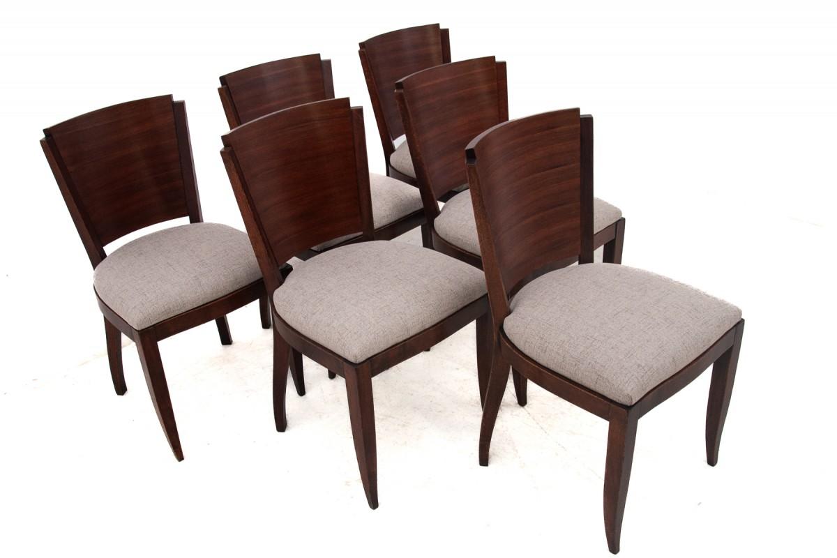 French Original walnut extendable table, designed by Louis Majorelle, with 6 Art Deco c For Sale