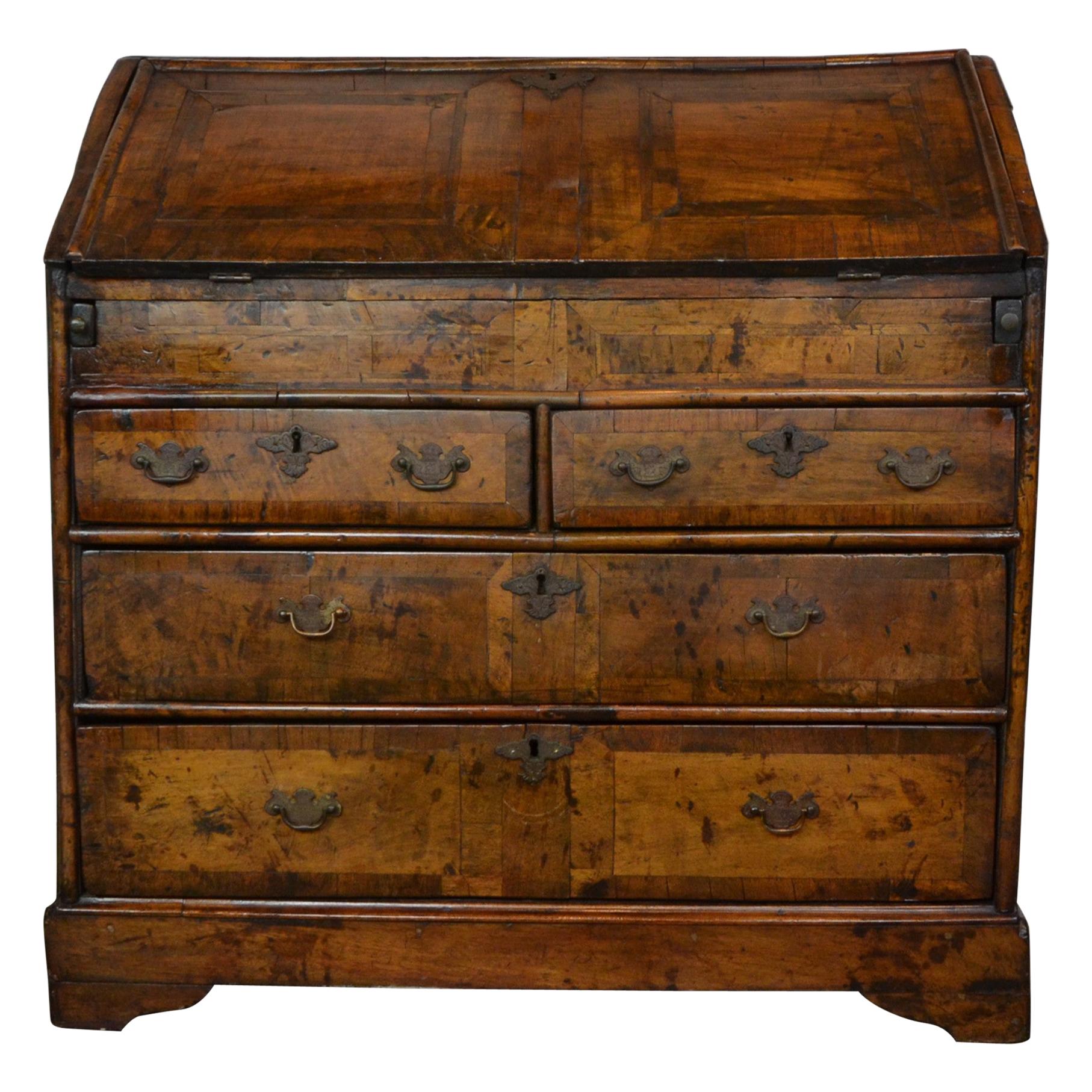Original Walnut Queen Anne Secretary Desk /Bureau For Sale