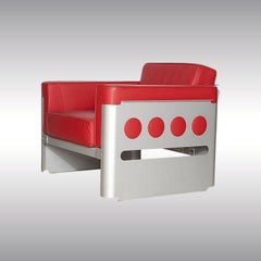 Originale Walter Pichler, Sedia Galaxy in alluminio anodizzato argento e pelle, 1966