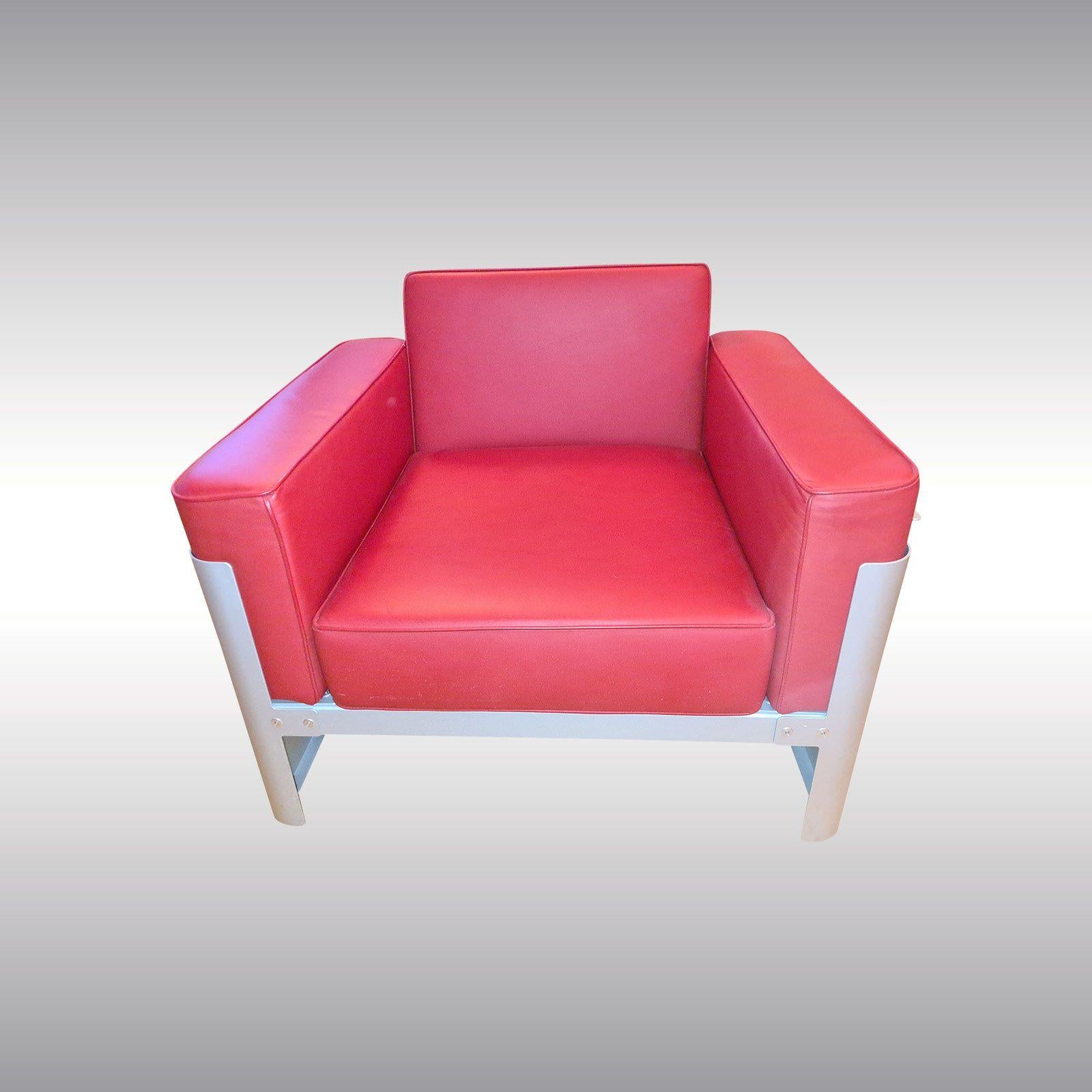 Mid-Century Modern Original Walter Pichler, Silver Anodized Aluminum, Leather Galaxy Chair, 1966 For Sale