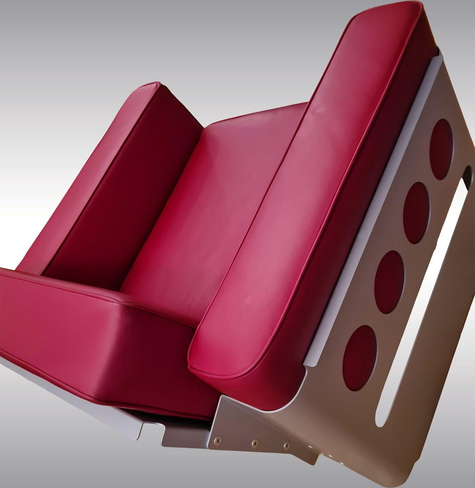 Austrian Original Walter Pichler, Silver Anodized Aluminum, Leather Galaxy Chair, 1966 For Sale