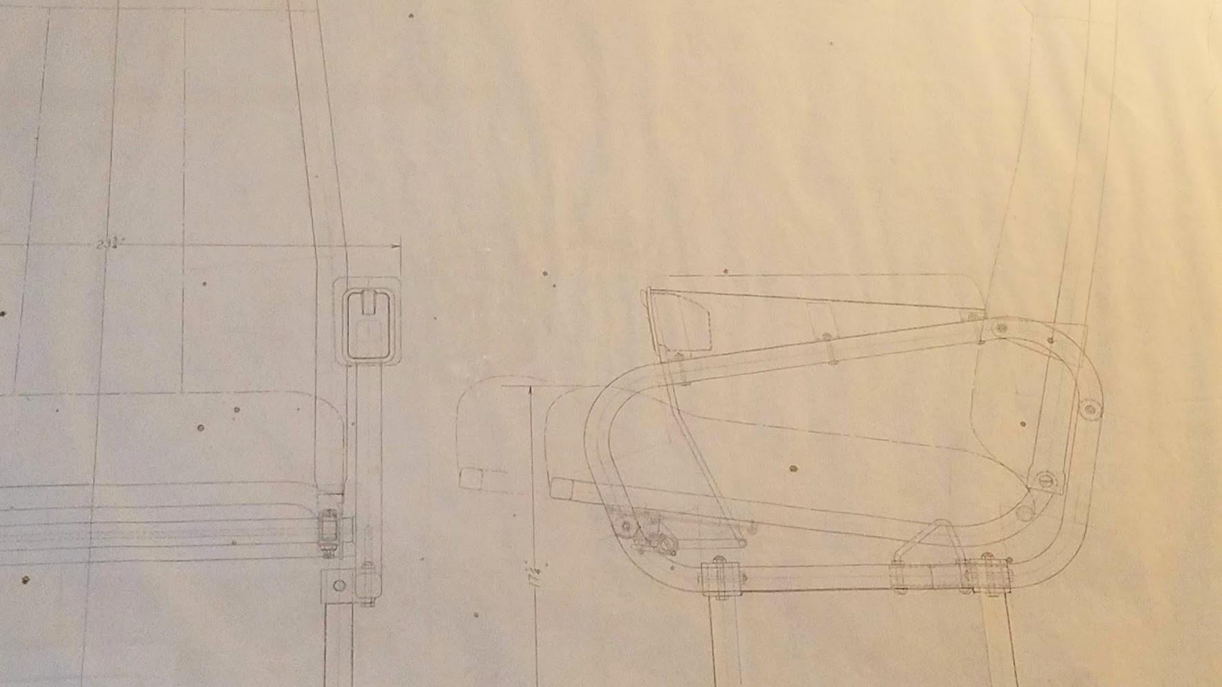 Warren McArthur rare original  pencil proposal sketch (SK 1749) for an aircraft passenger seat for the Lockheed Corporation. 
This proposal was accepted and the seat was manufactured by Warren McArthur in the 1940s for use in Lockheed's classic