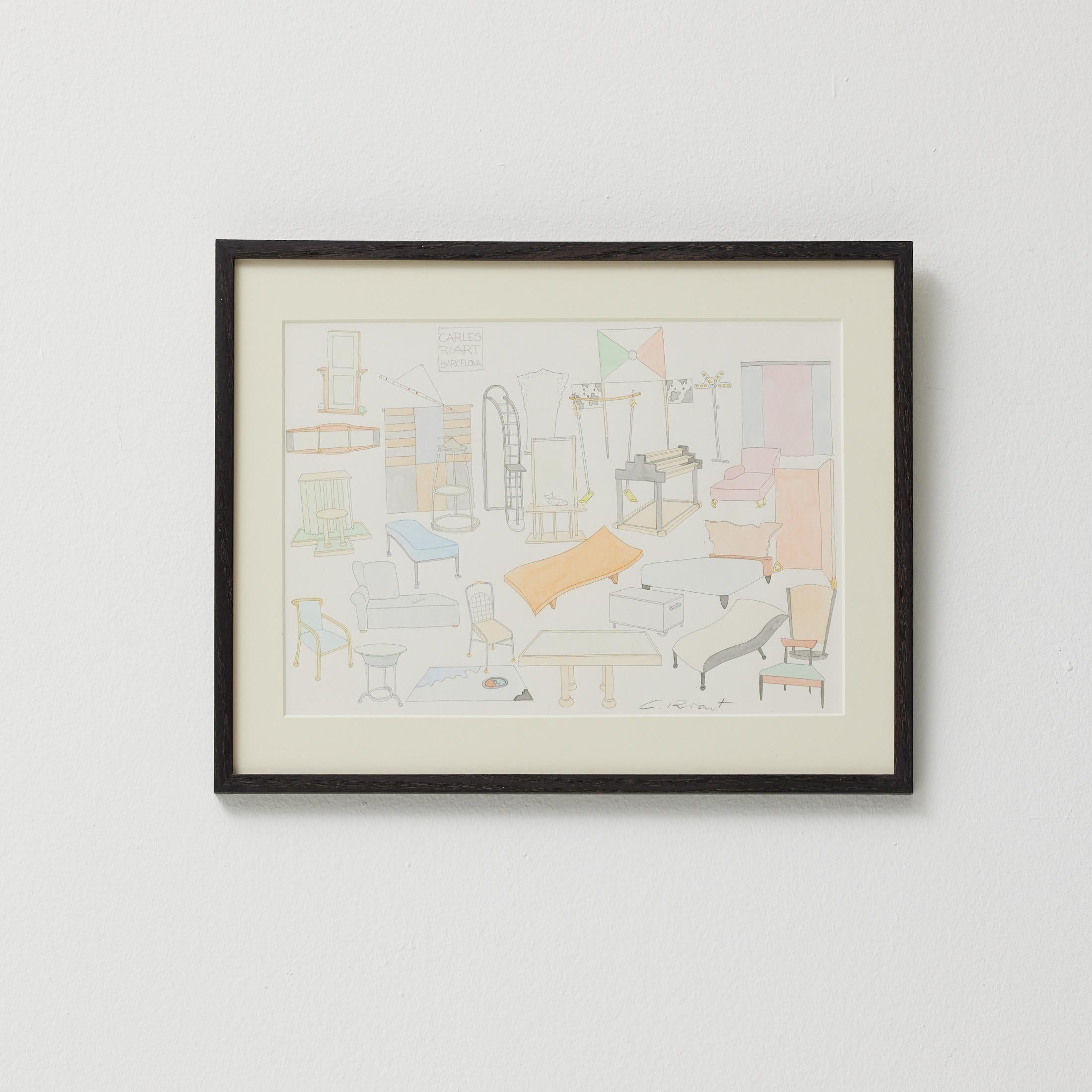 Disegno originale ad acquerello di Carles Riart con disegni di mobili, firmato e incorniciato

Disegno originale firmato a mano dal famoso designer spagnolo Carles Riart, che presenta una collezione dei suoi caratteristici disegni di mobili resi in