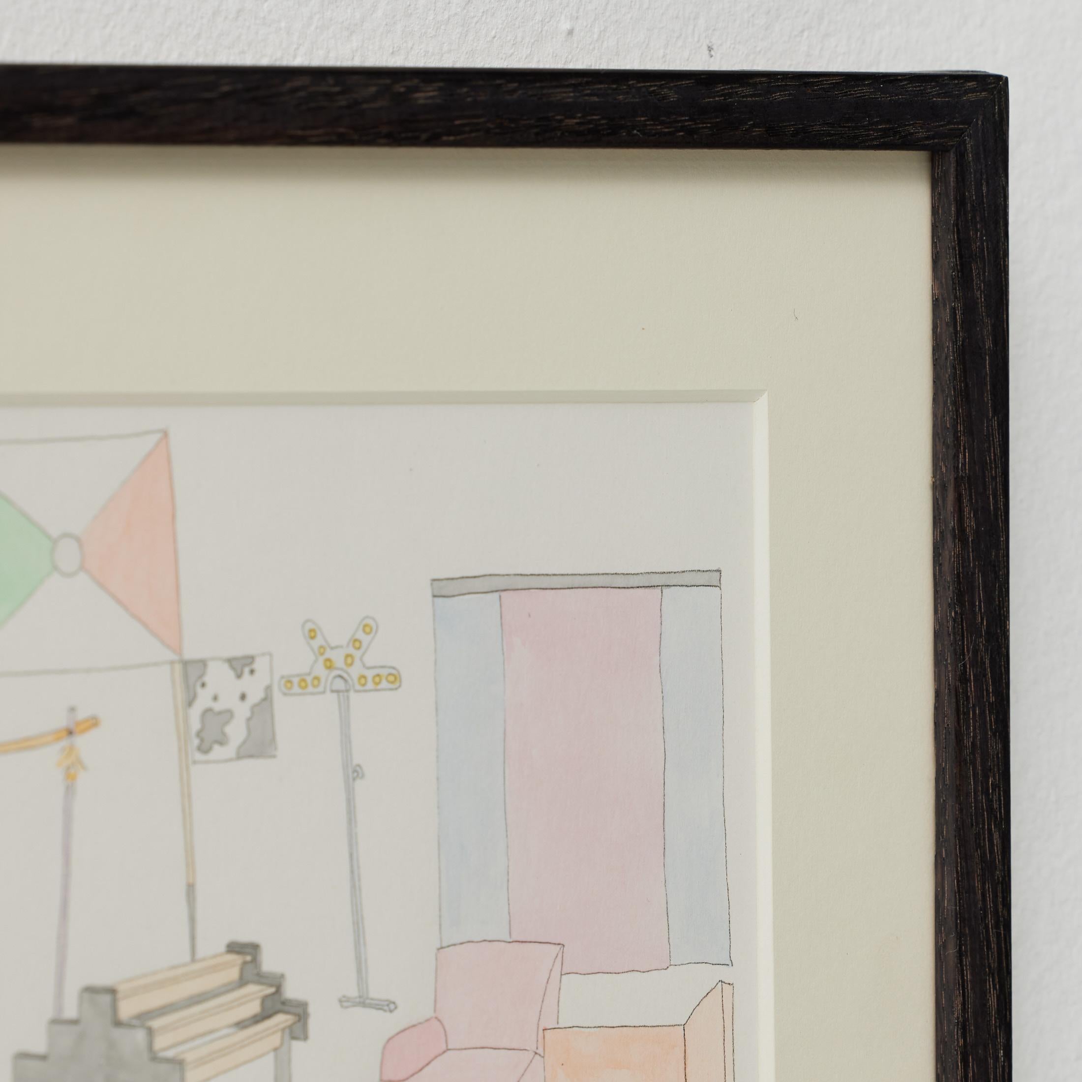 XXI secolo e contemporaneo Disegno originale ad acquerello di disegni di mobili di Carles Riart, firmato