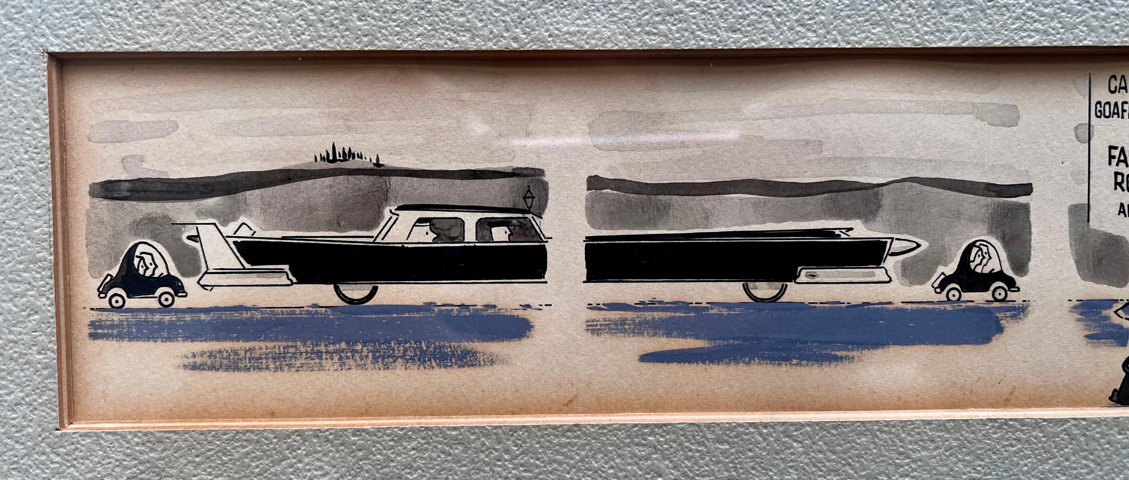 Mid-Century Modern Cartoon originale à l'aquarelle et à l'encre de DB Donte, 1958 en vente