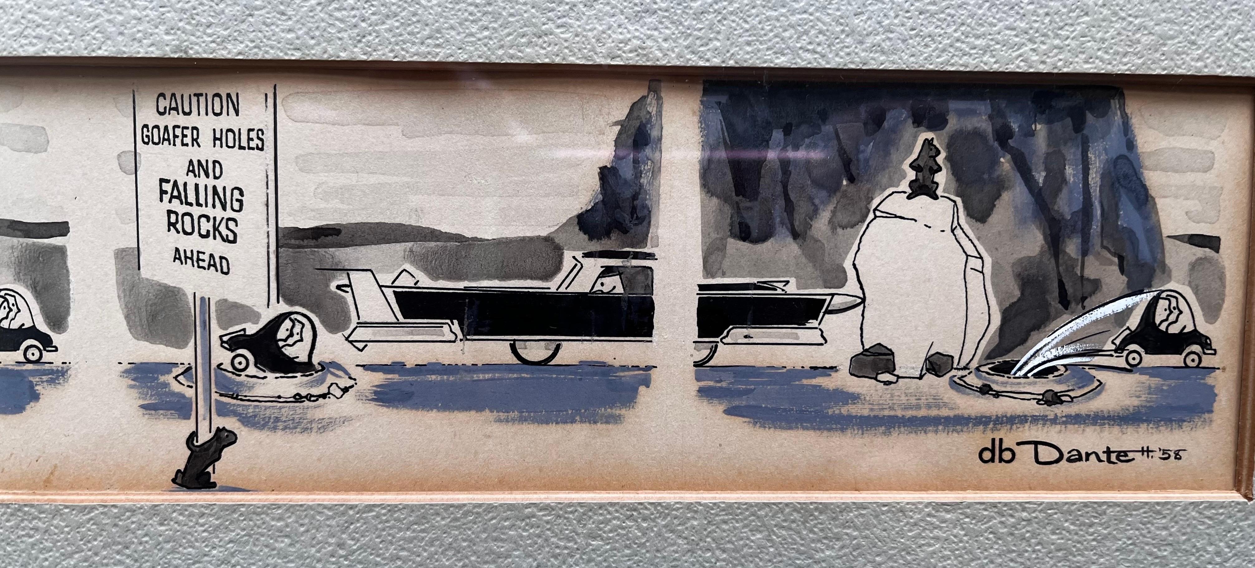 Américain Cartoon originale à l'aquarelle et à l'encre de DB Donte, 1958 en vente