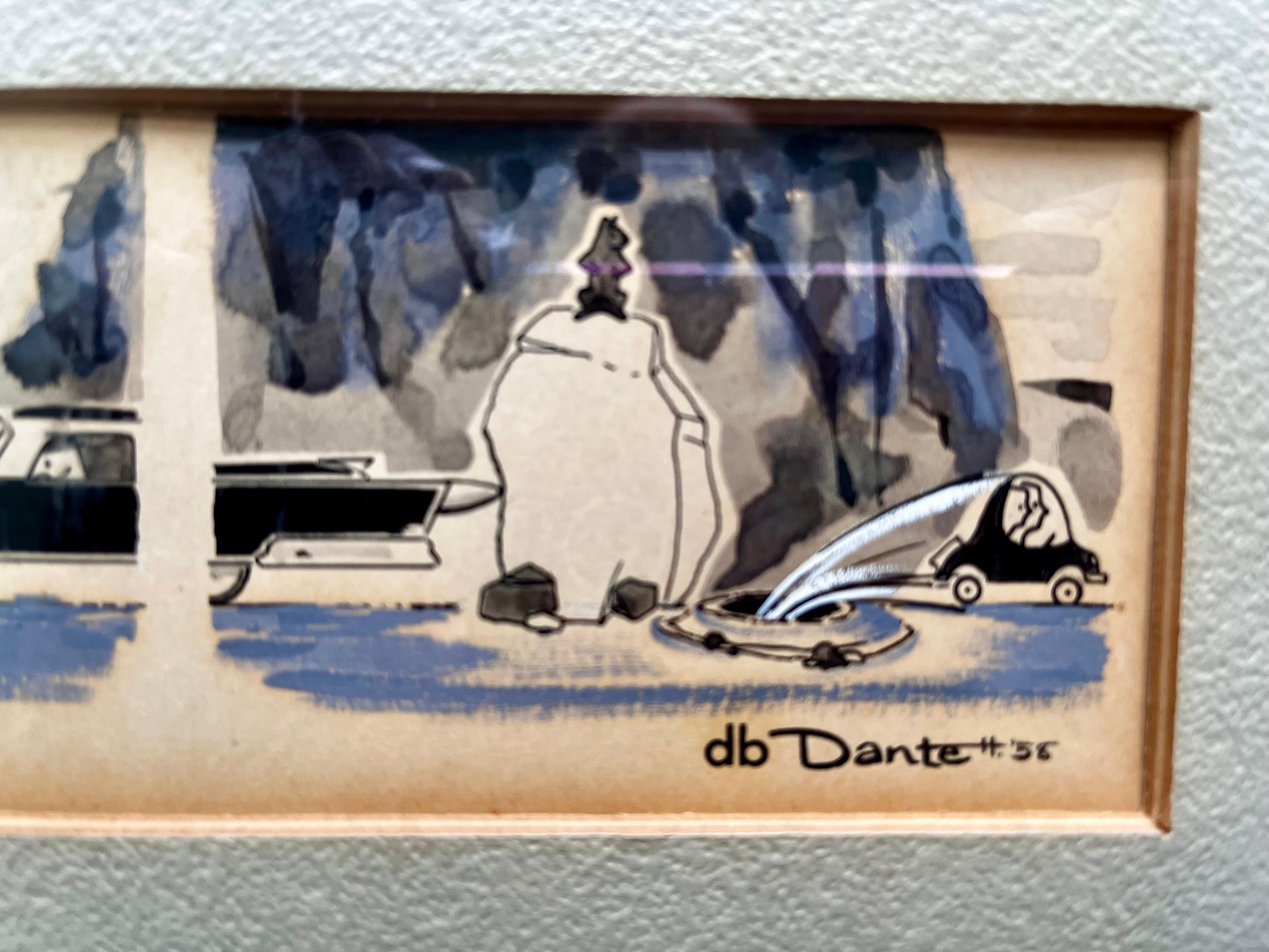 Cartoon originale à l'aquarelle et à l'encre de DB Donte, 1958 Bon état - En vente à Philadelphia, PA