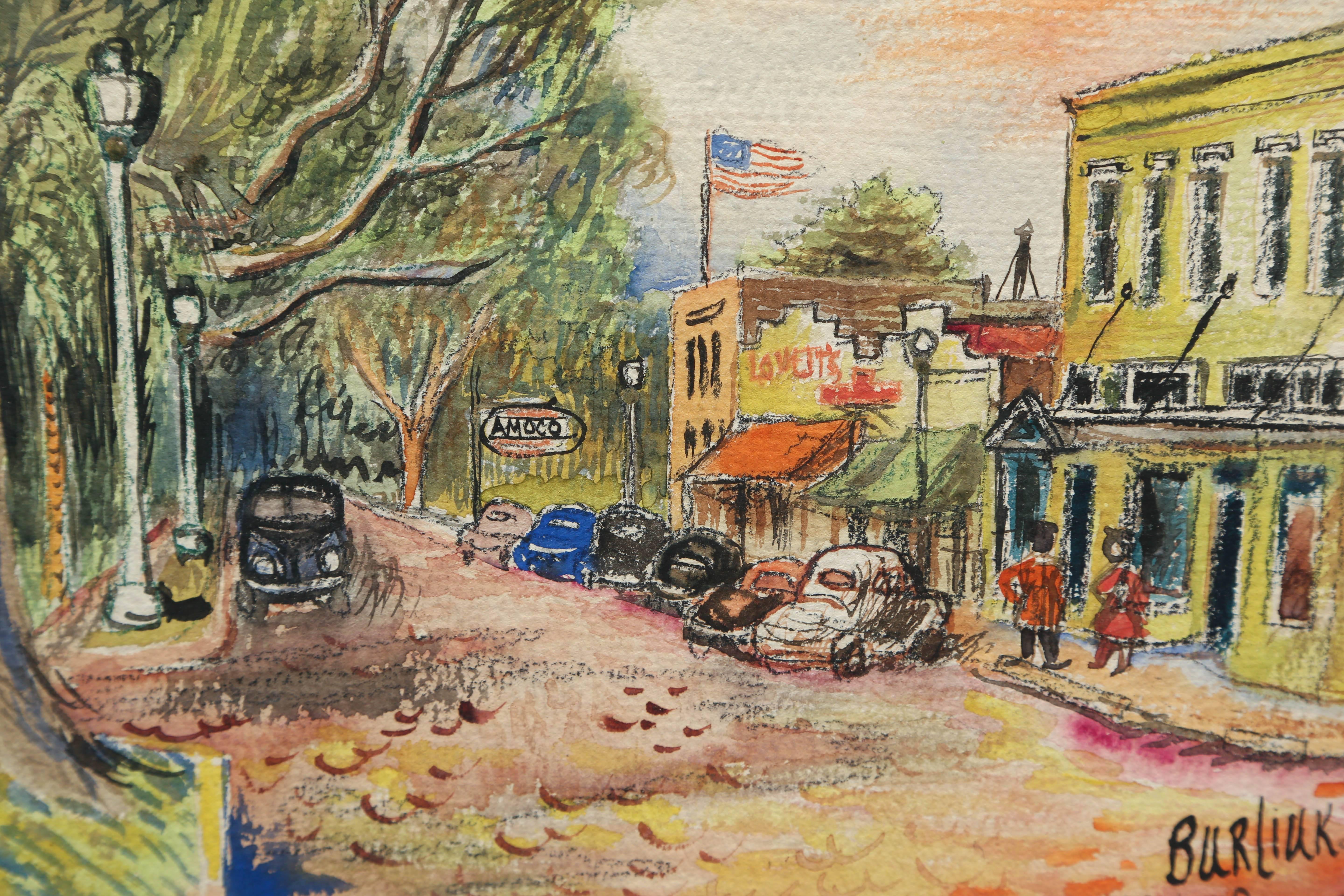 Original Watercolor of Winter Park, Florida by David Burliuk In Excellent Condition In West Palm Beach, FL