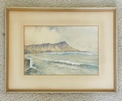 Original Watercolor on Board Painting Entitled "Diamond Head 1893" Great Story