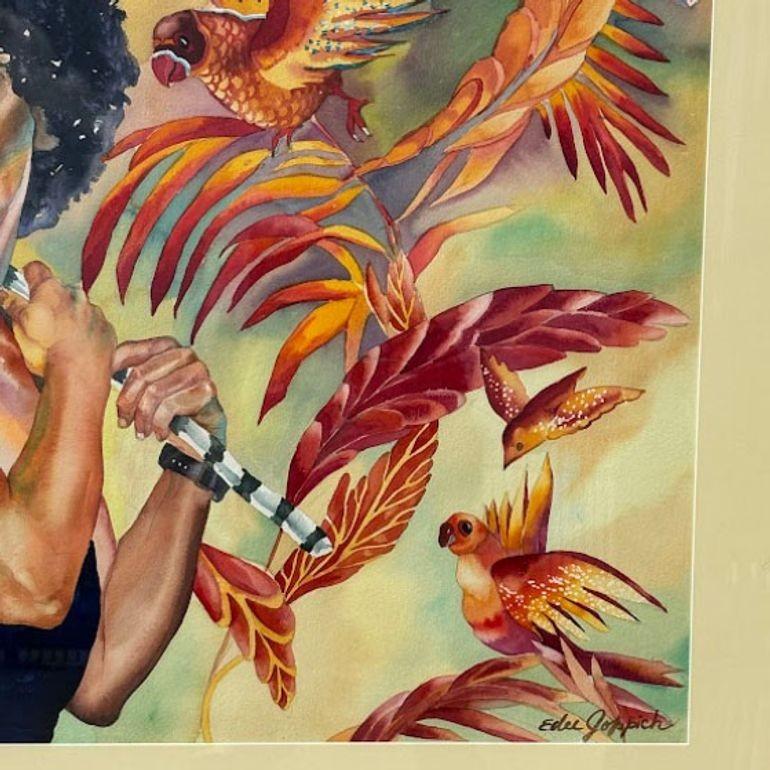 Retrato original en acuarela sobre papel pintado por Edee Joppich en Excelente estado para la venta en Van Nuys, CA