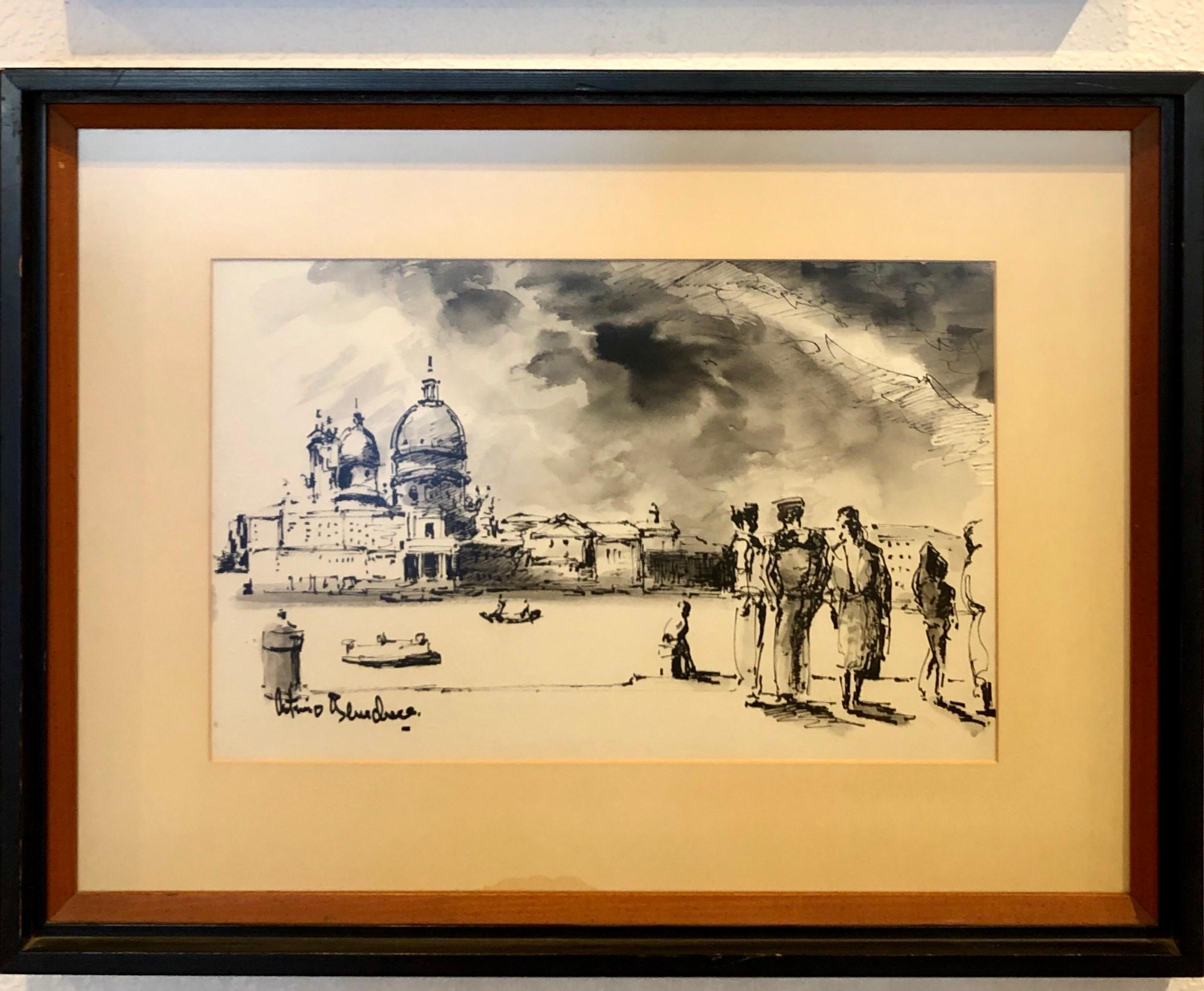 A beautiful 1960s original watercolor, by Italian artist Antimo Beneduce listed artist nicely original frame nice condition with anti-reflective glass, circa 1960s.