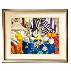 Original Watercolor Signed Still Life Painting of Shells, Lemons