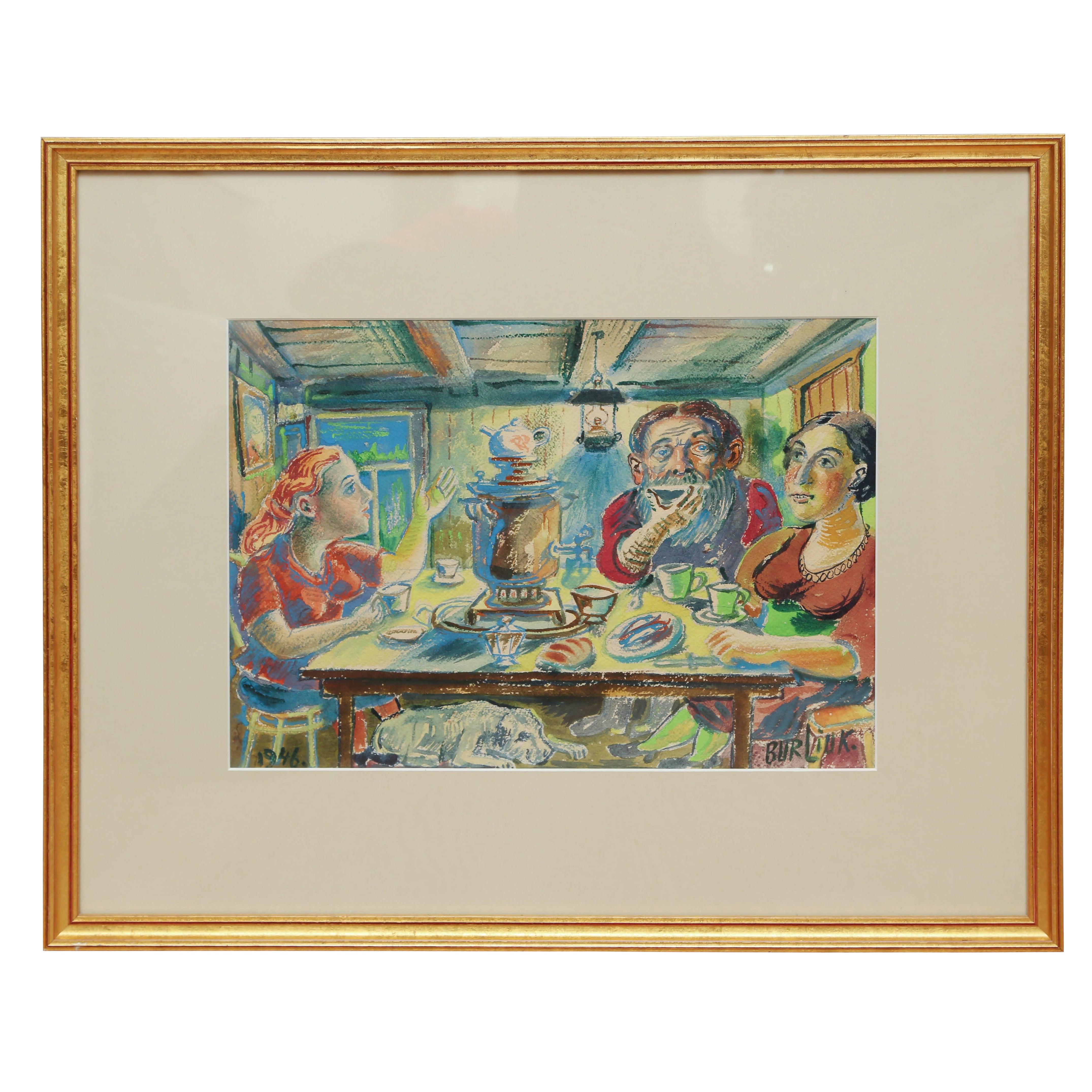 Acquerello originale "Tea Party" di David Burliuk in vendita