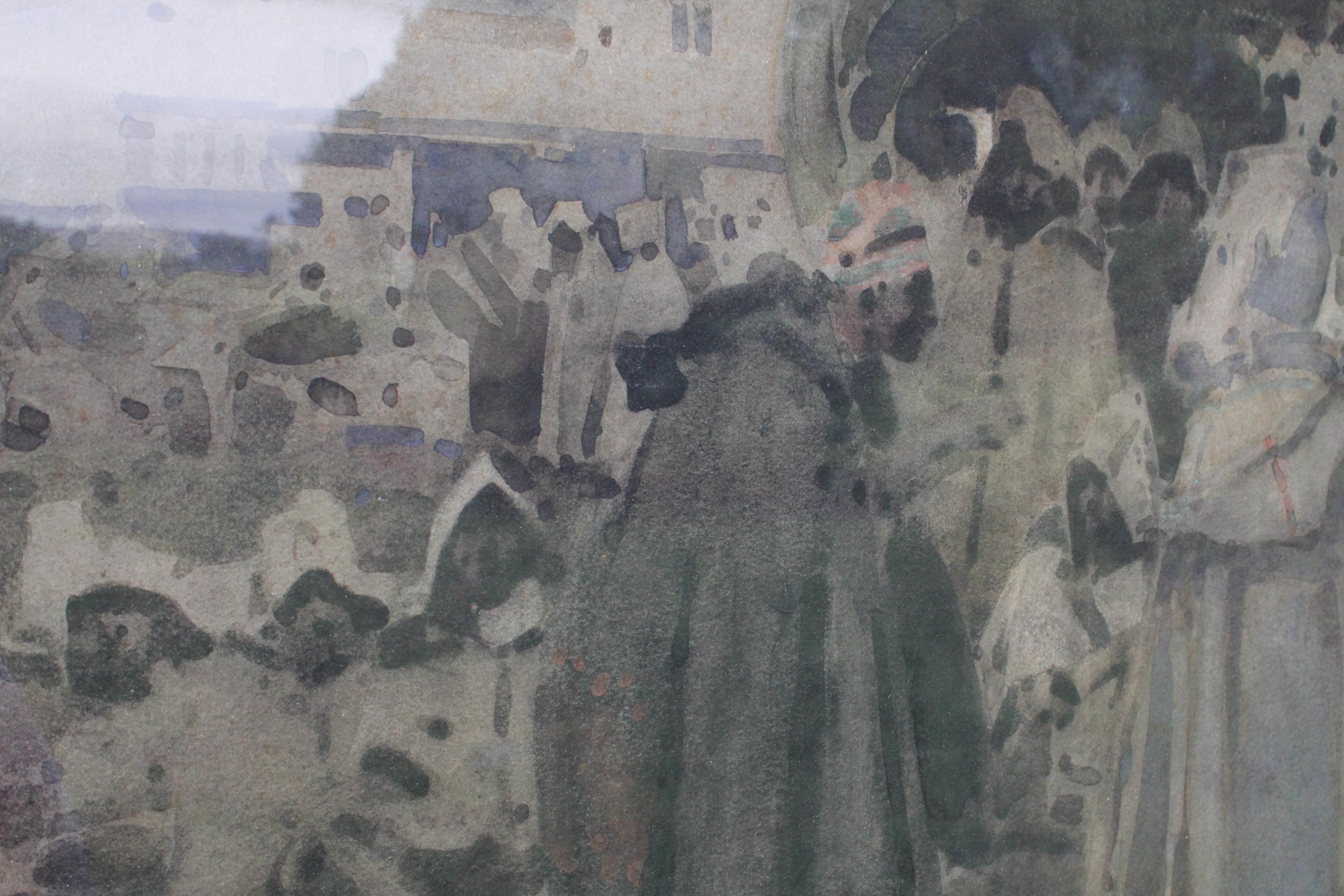 Original framed watercolour depicting North African scene

‘The Soothsayer’

By Sir Frank Brangwyn

Signed FB and dated 1892

Framed: Width 92cm Height 77cm

Unframed: Width 73cm Height 58cm

Brangwyn embarked on a tour of North Africa during