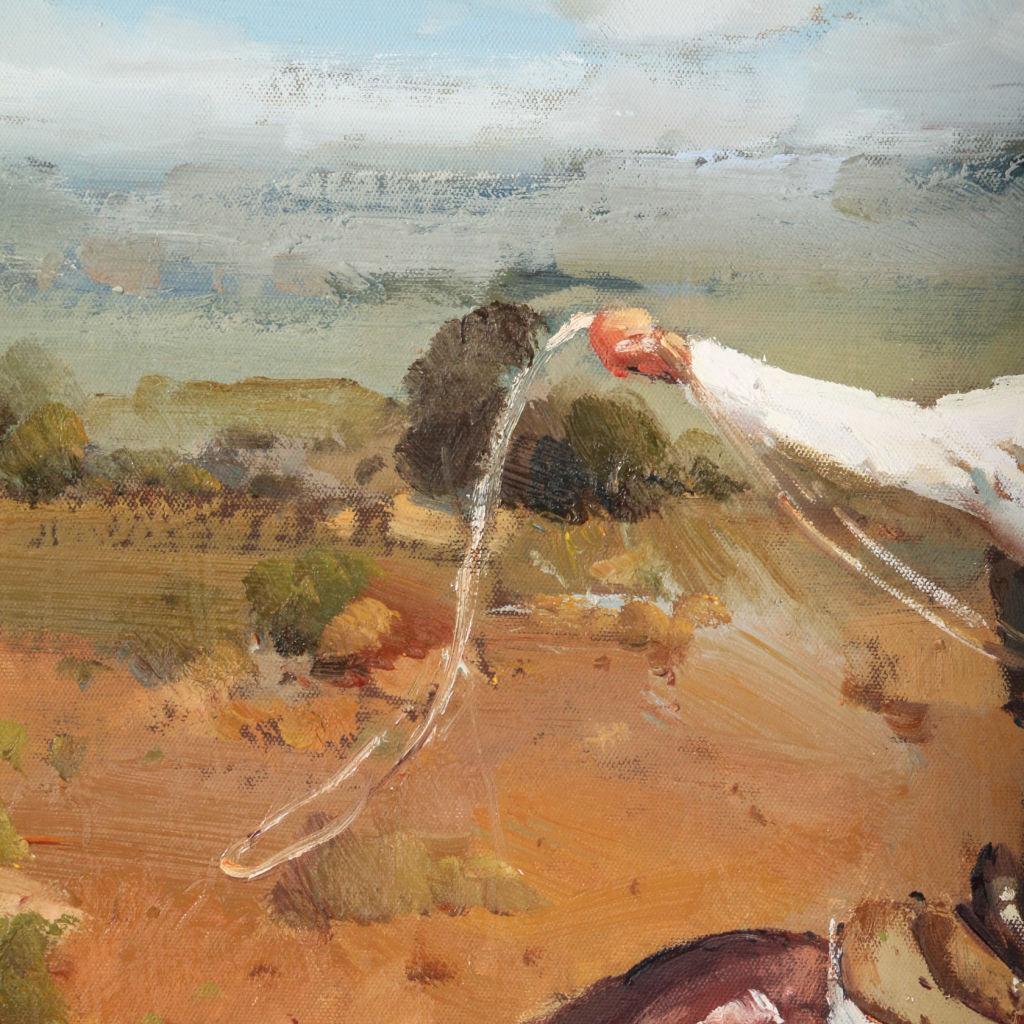 Original Western Oil on Canvas Painting of Cowboy on Horseback Roping Calf 1