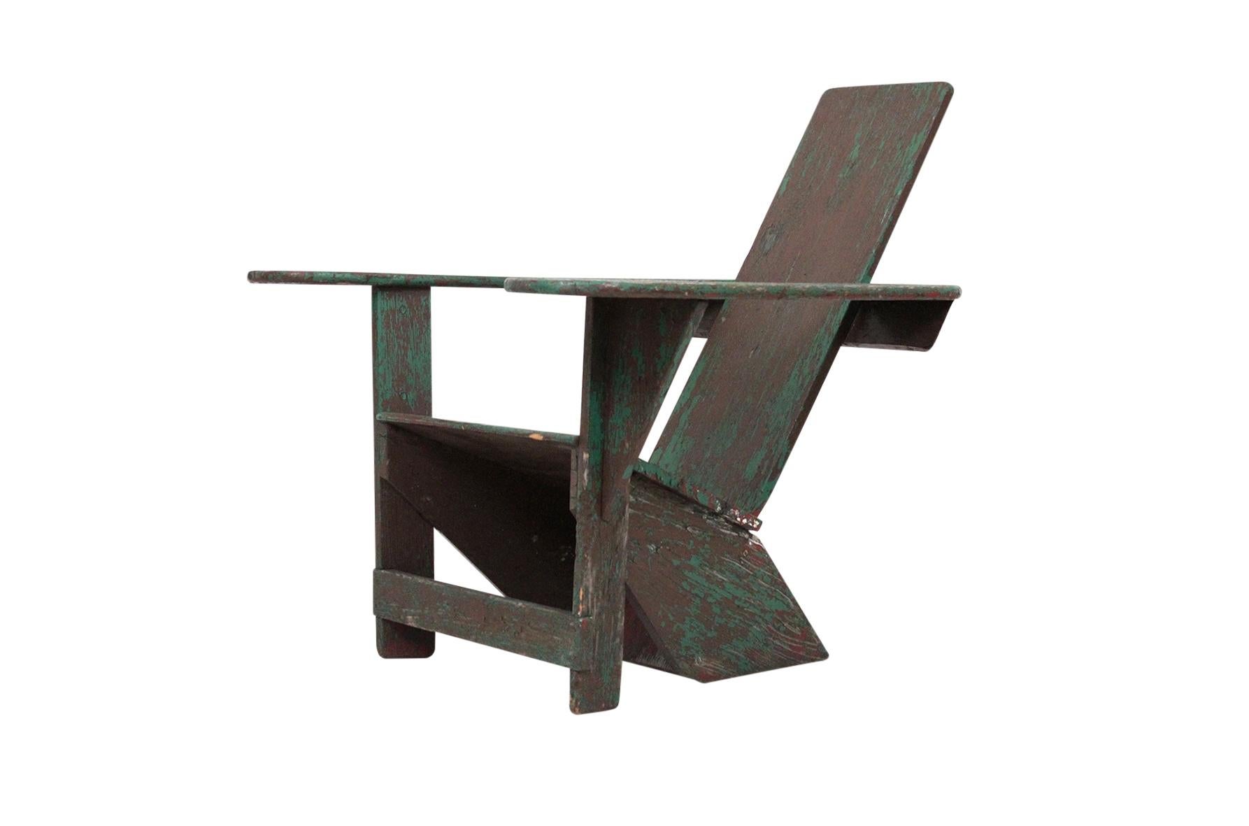 Original Westport Adirondack chair by Harry Bunnell. Designed by Thomas Lee in 1903, patented and manufactured by Harry Bunnell beginning in 1905. This early modernist form was a precursor to later American and European designs of the 20th century.