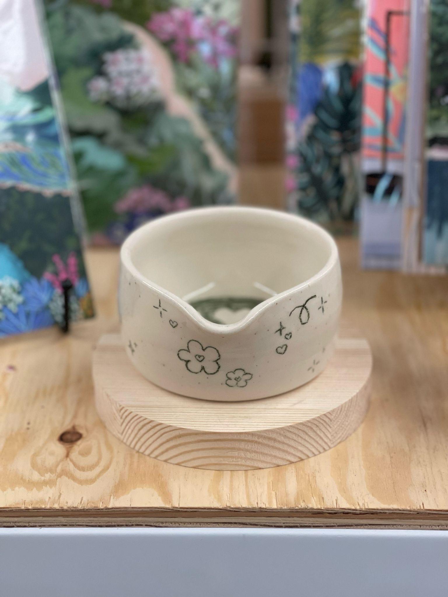 Late 20th Century Original Wheel Thrown Hand Painted Ceramic “ More Matcha Please” Cup 