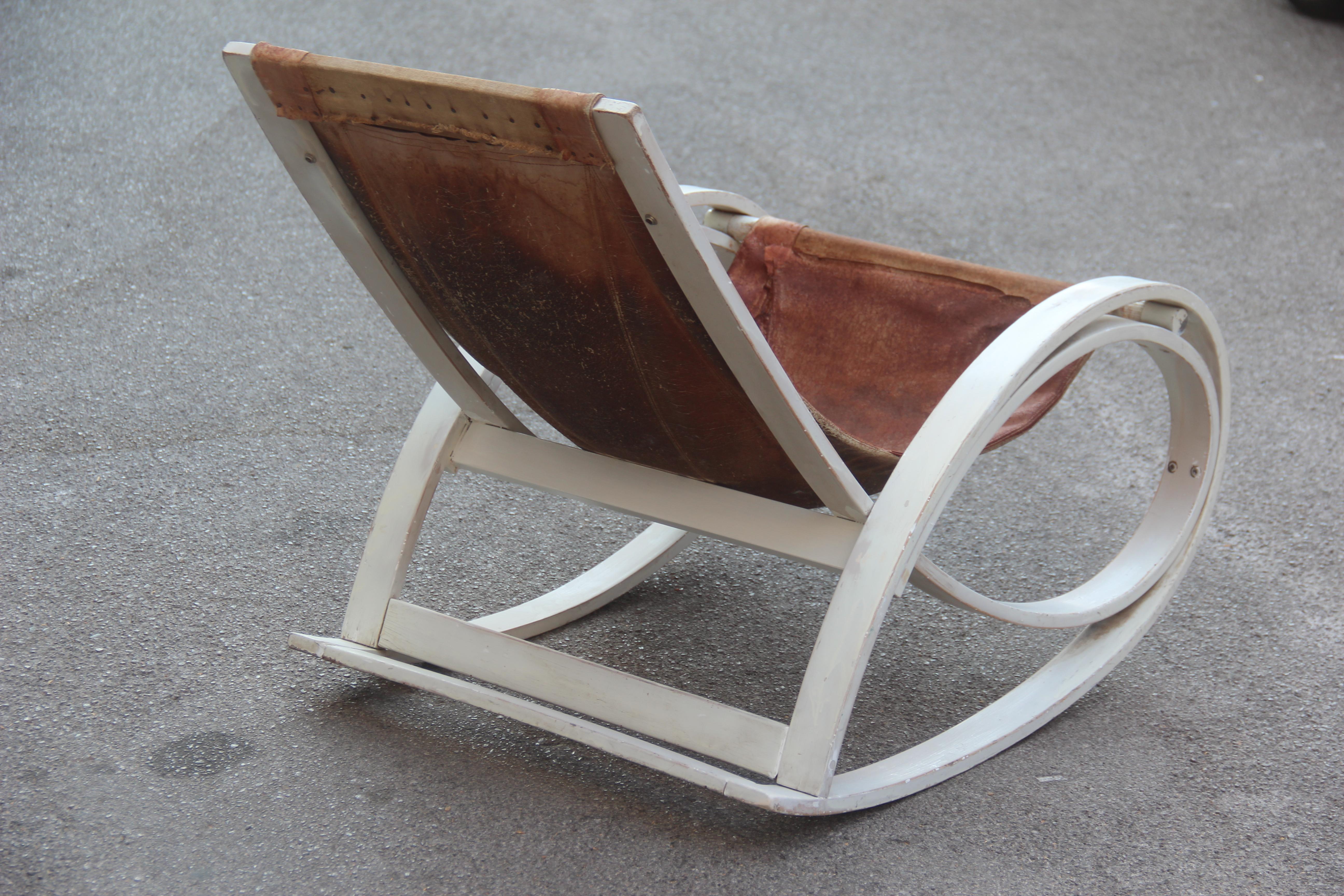 Original White and Brown Aulenti Gae Rocking Chair, 1960 Sgarsul Poltronova For Sale 7