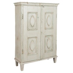 Antique Original White and Green Painted Cabinet, Sweden Circa 1860-80