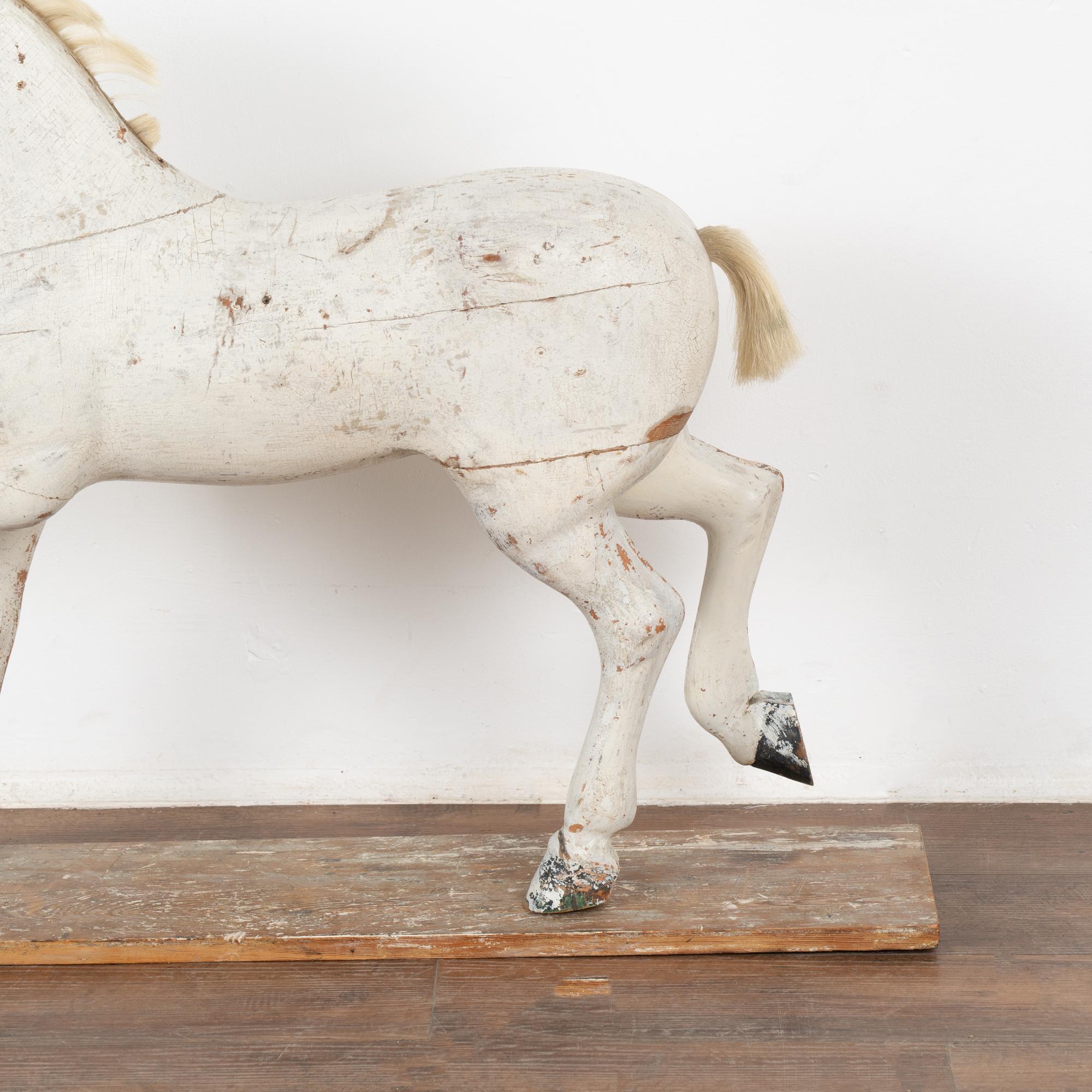 Original White Painted Carved Pine Horse, Sweden circa 1880 For Sale 3
