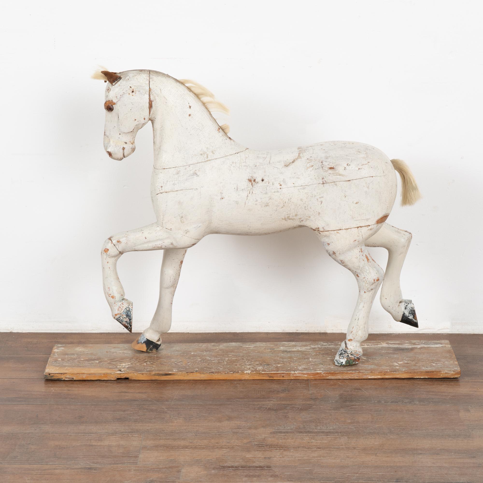Country Original White Painted Carved Pine Horse, Sweden circa 1880 For Sale