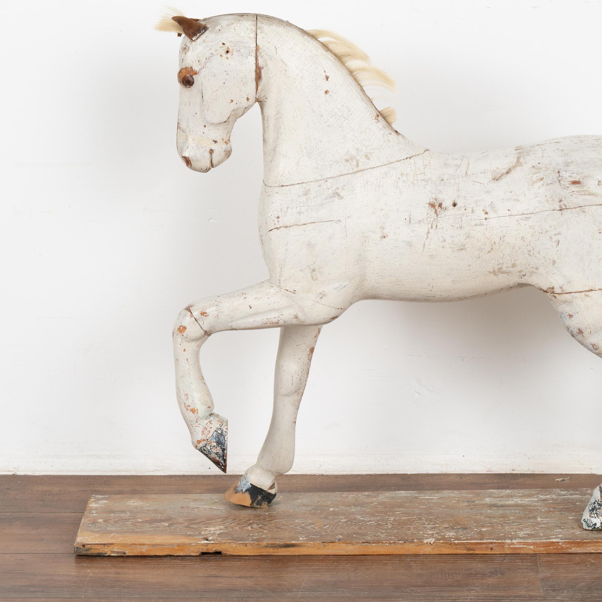 Swedish Original White Painted Carved Pine Horse, Sweden circa 1880 For Sale