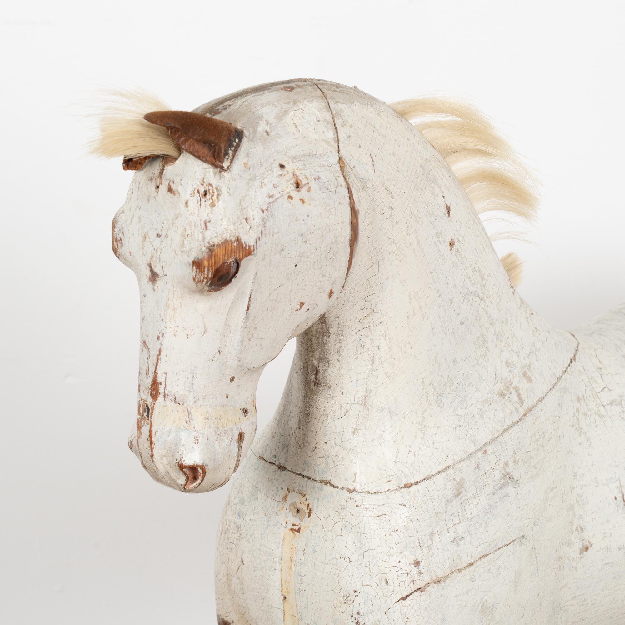 19th Century Original White Painted Carved Pine Horse, Sweden circa 1880 For Sale