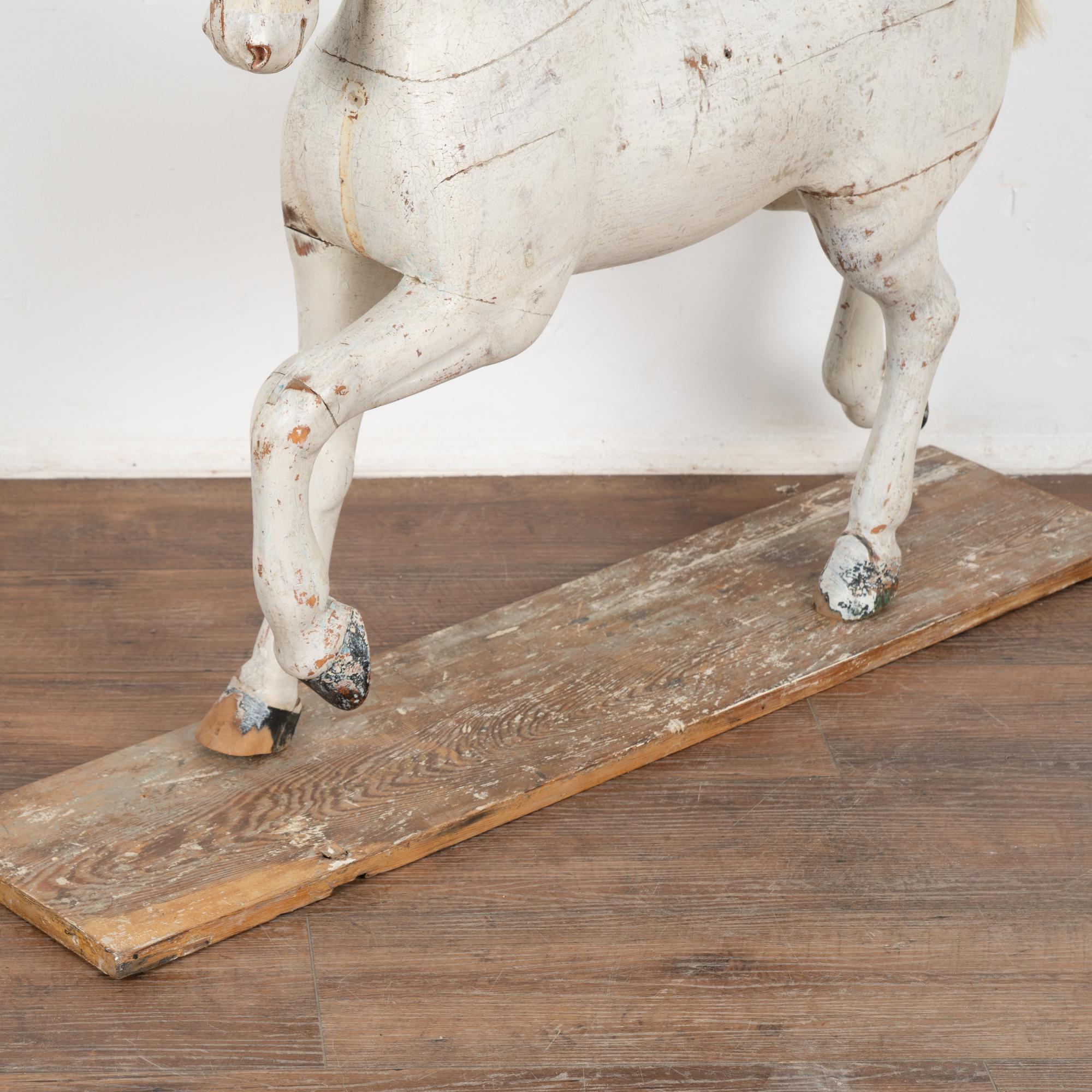 Original White Painted Carved Pine Horse, Sweden circa 1880 For Sale 1