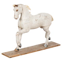 Original White Painted Carved Pine Horse, Sweden circa 1880