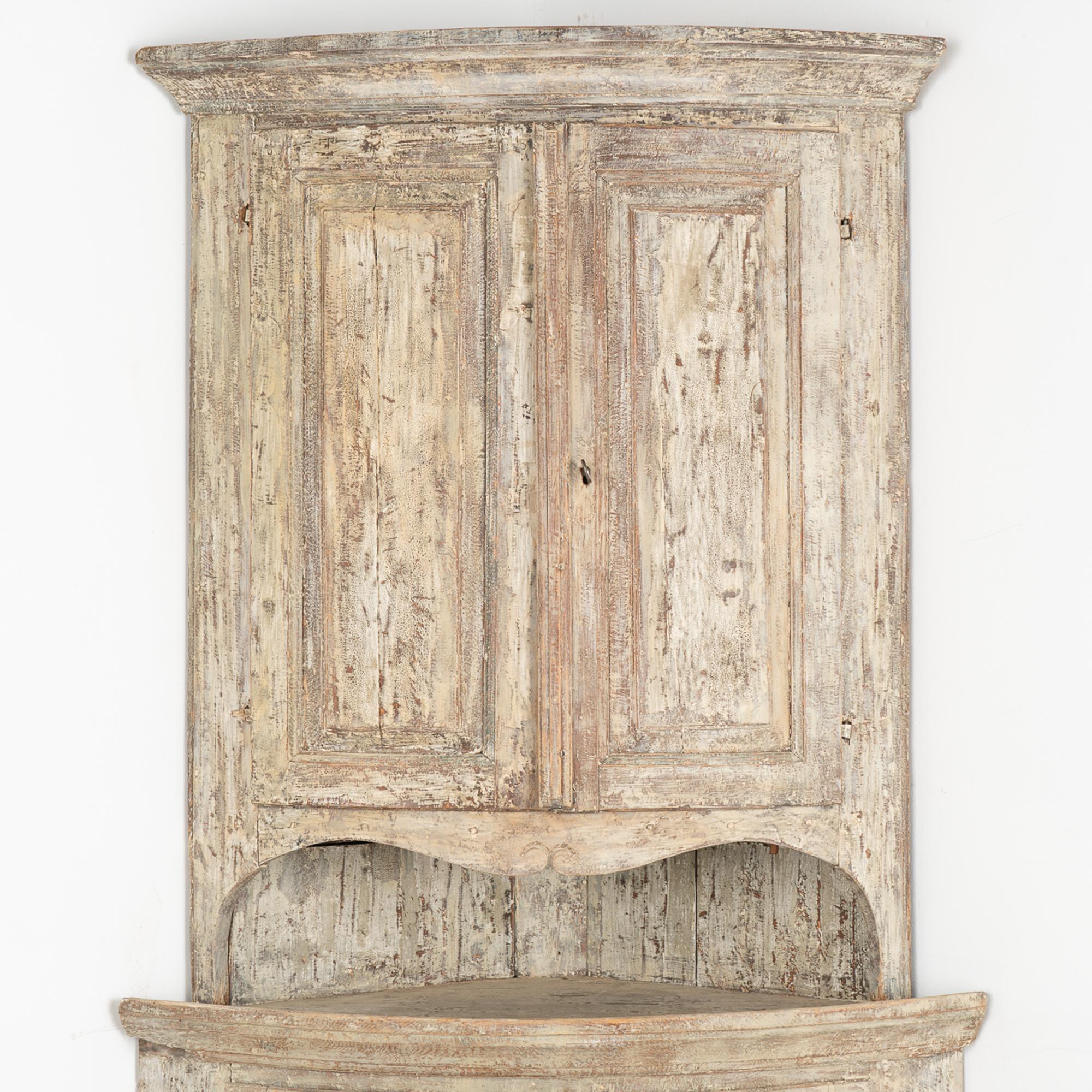 Country Original White Painted Corner Cupboard Cabinet, Sweden circa 1820-40 For Sale