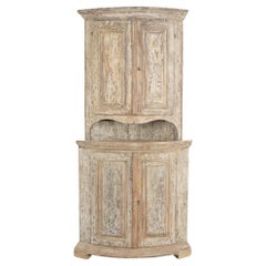 Used Original White Painted Corner Cupboard Cabinet, Sweden circa 1820-40