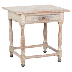 Original weiß gestrichener Beistelltisch mit einer Schublade, Schweden um 1860-80