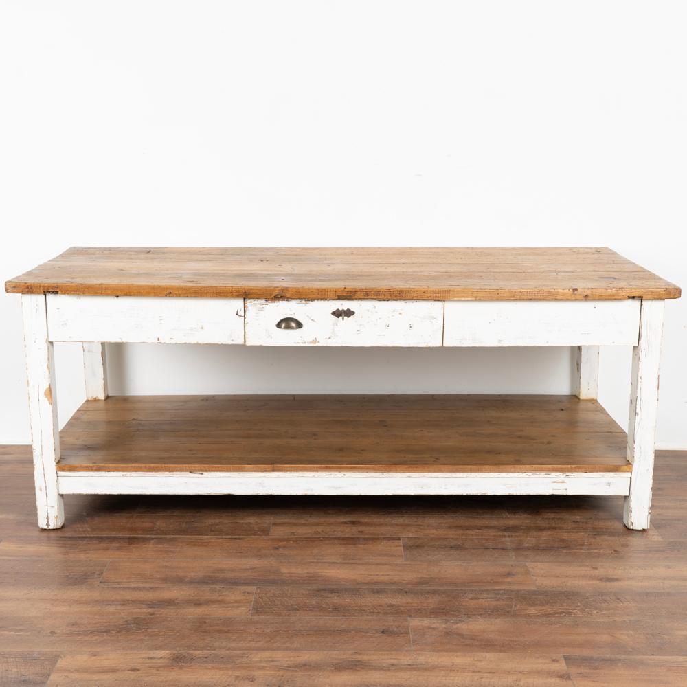 Country Original White Painted Work Table Kitchen Island Potting Shed Table, circa 1900s