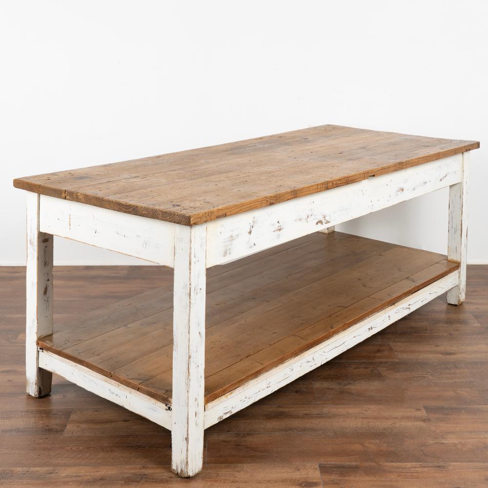 Original White Painted Work Table Kitchen Island Potting Shed Table, circa 1900s 1