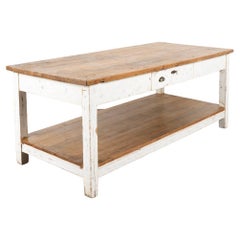 Used Original White Painted Work Table Kitchen Island Potting Shed Table, circa 1900s