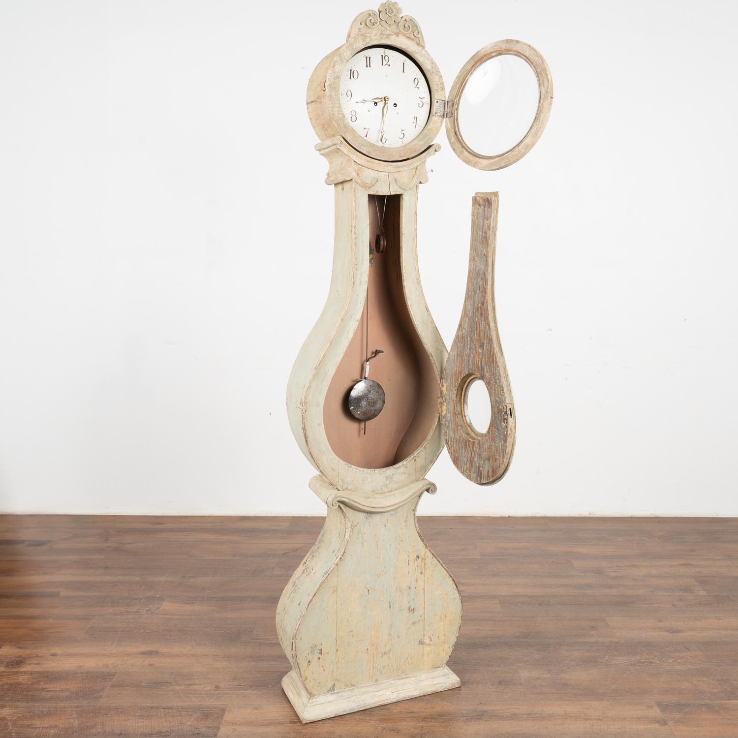 Gustavian Original White Swedish Mora Grandfather Clock, circa 1840