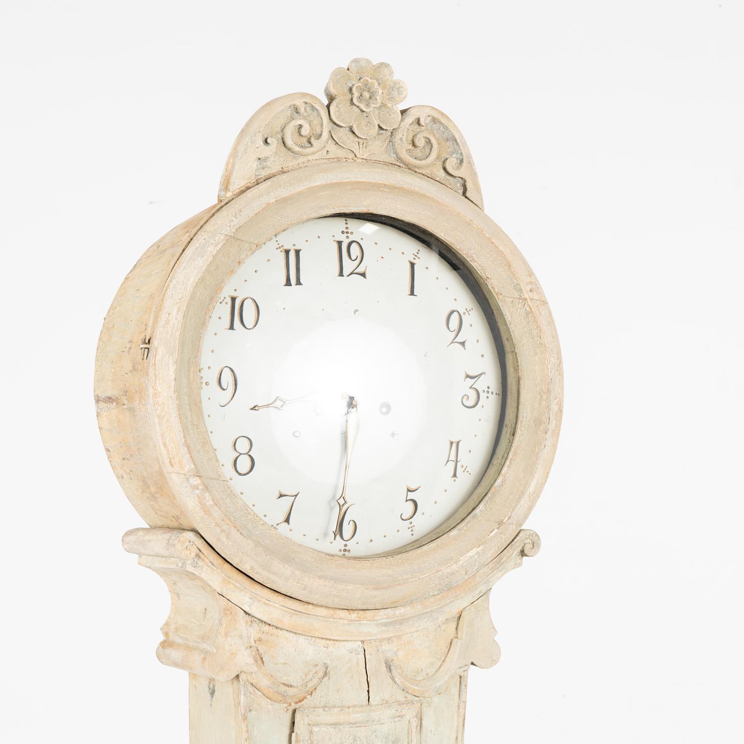 19th Century Original White Swedish Mora Grandfather Clock, circa 1840 For Sale