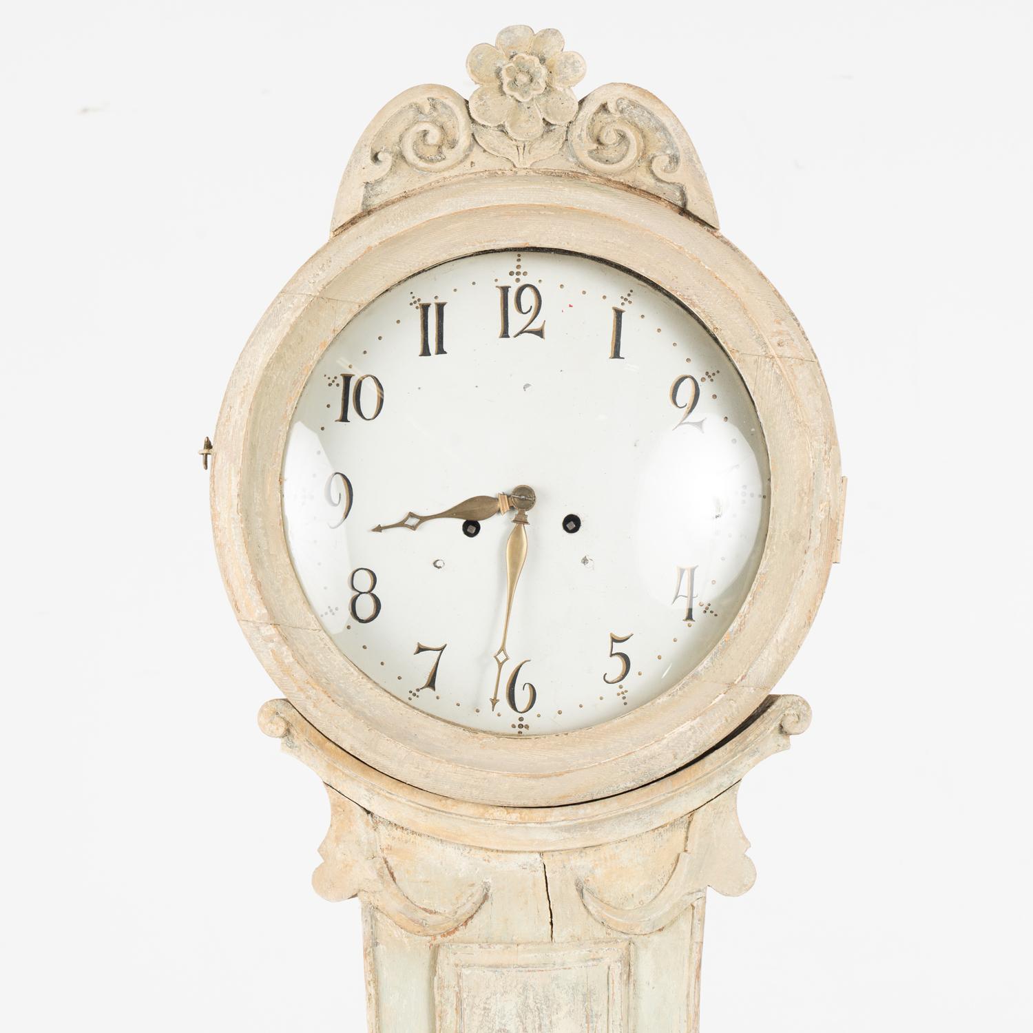 Wood Original White Swedish Mora Grandfather Clock, circa 1840 For Sale